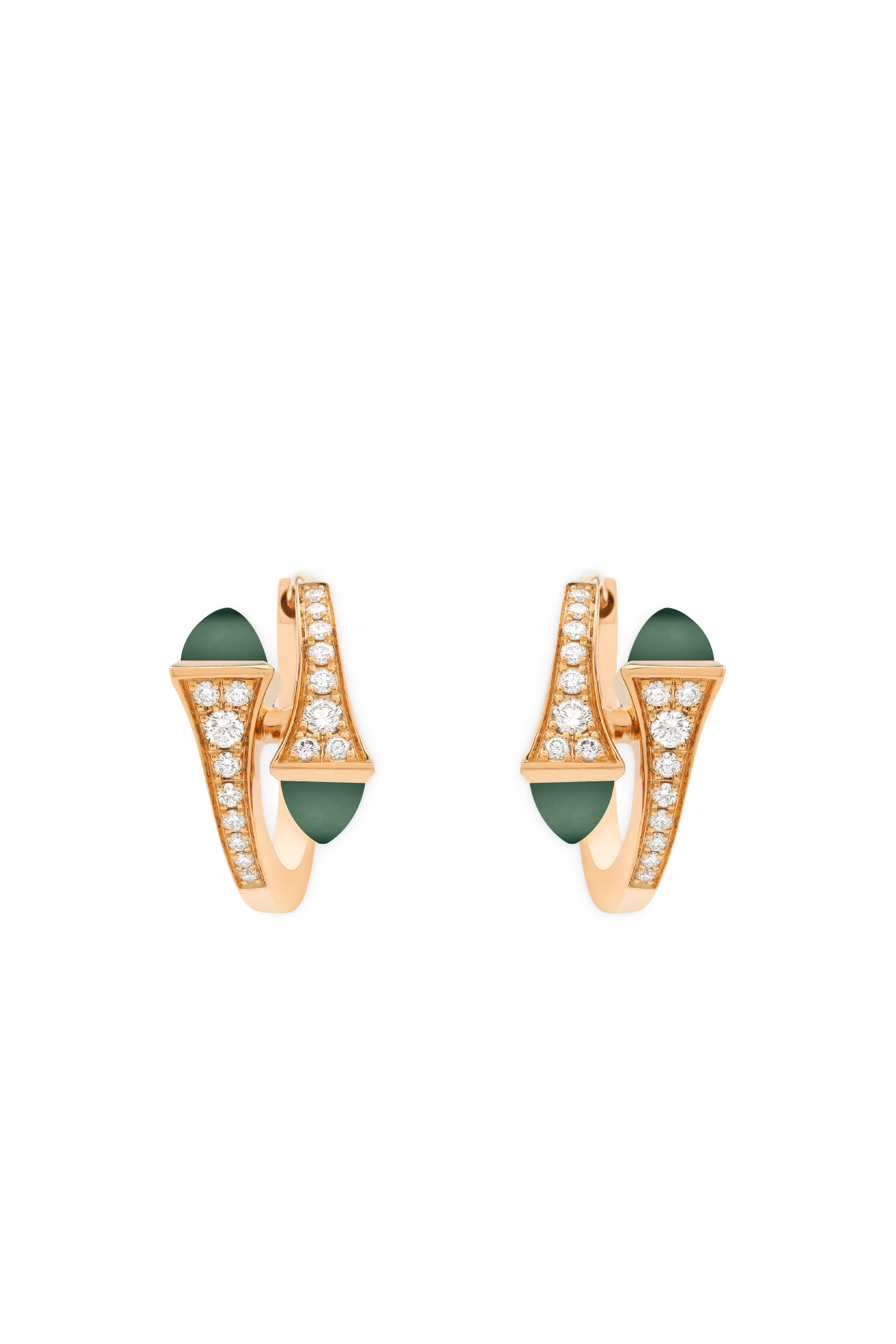 Cleo Huggie Earrings, 18k Rose Gold with Green Agate & Diamonds