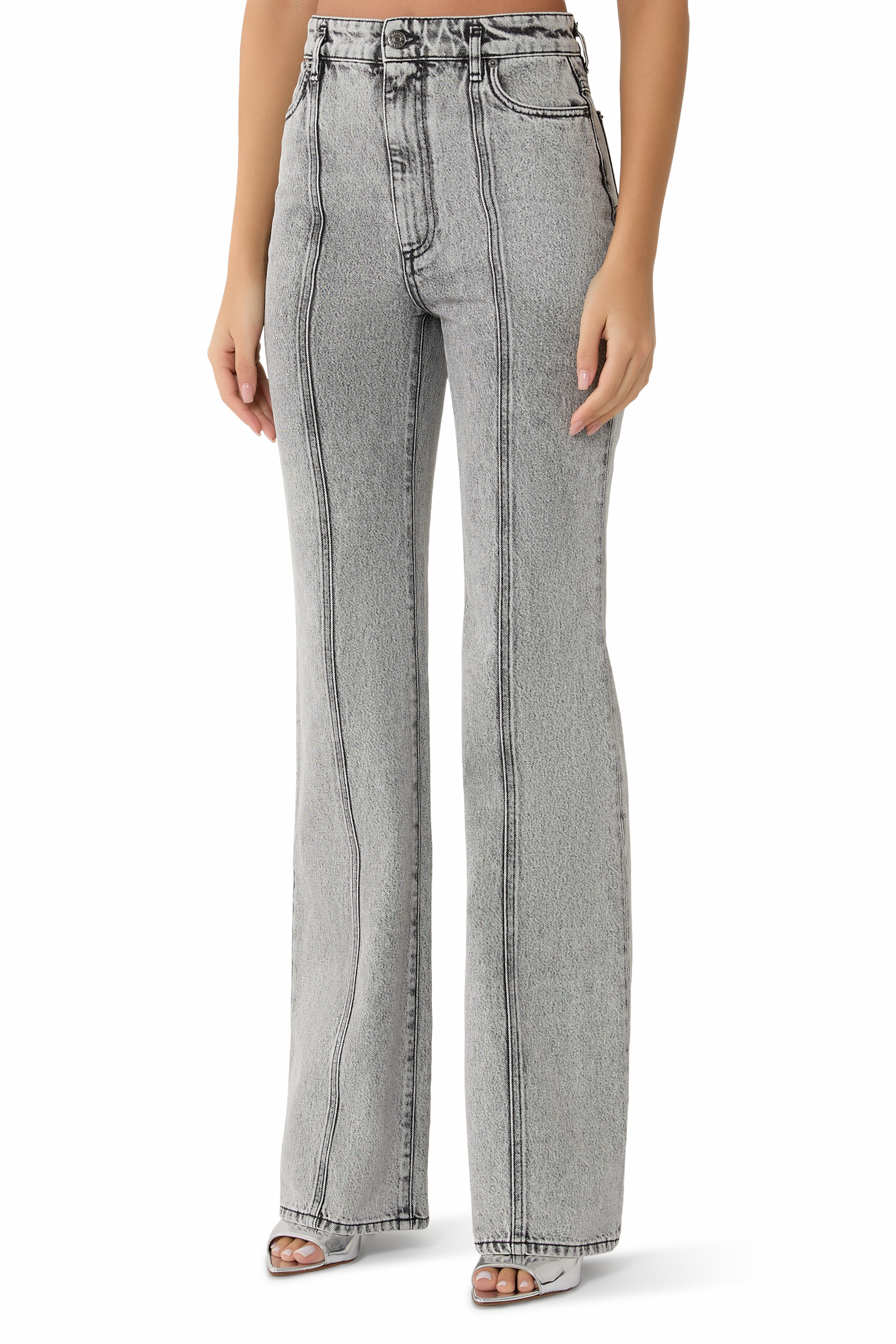 Solid Bleached Denim Flared Jeans