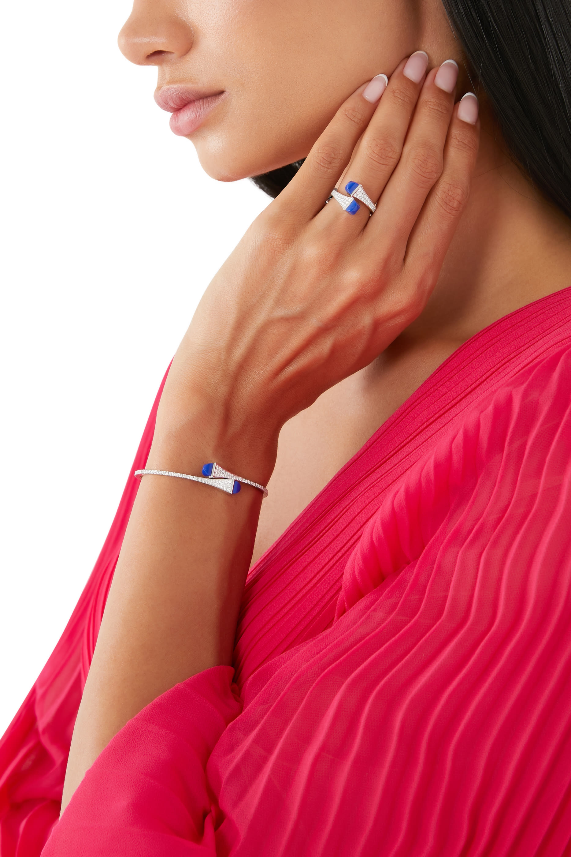 Cleo Midi Ring, 18k White Gold, Lapiz Lazuli & Diamonds