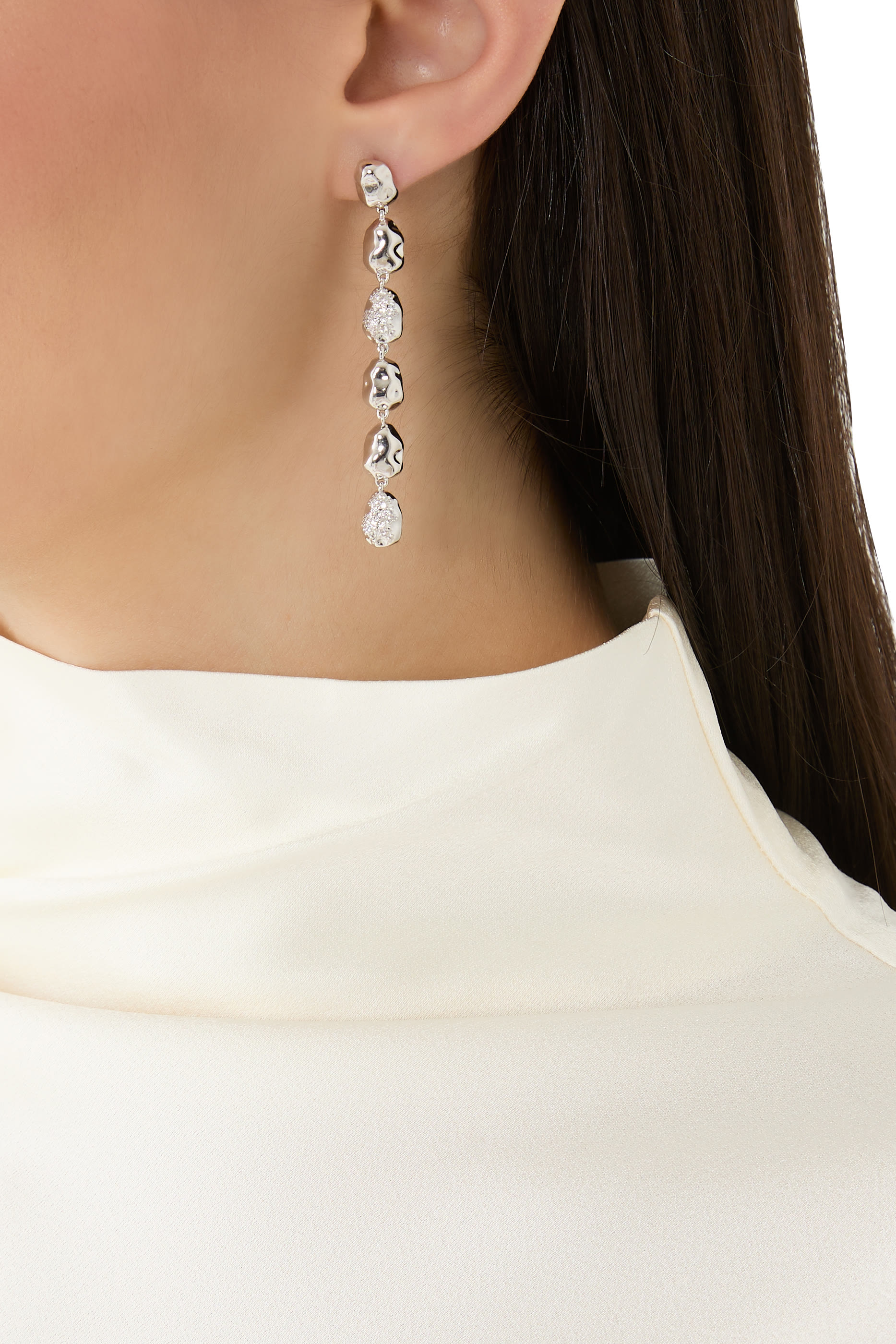 Eva Long Earrings, Sterling Silver & Crystals