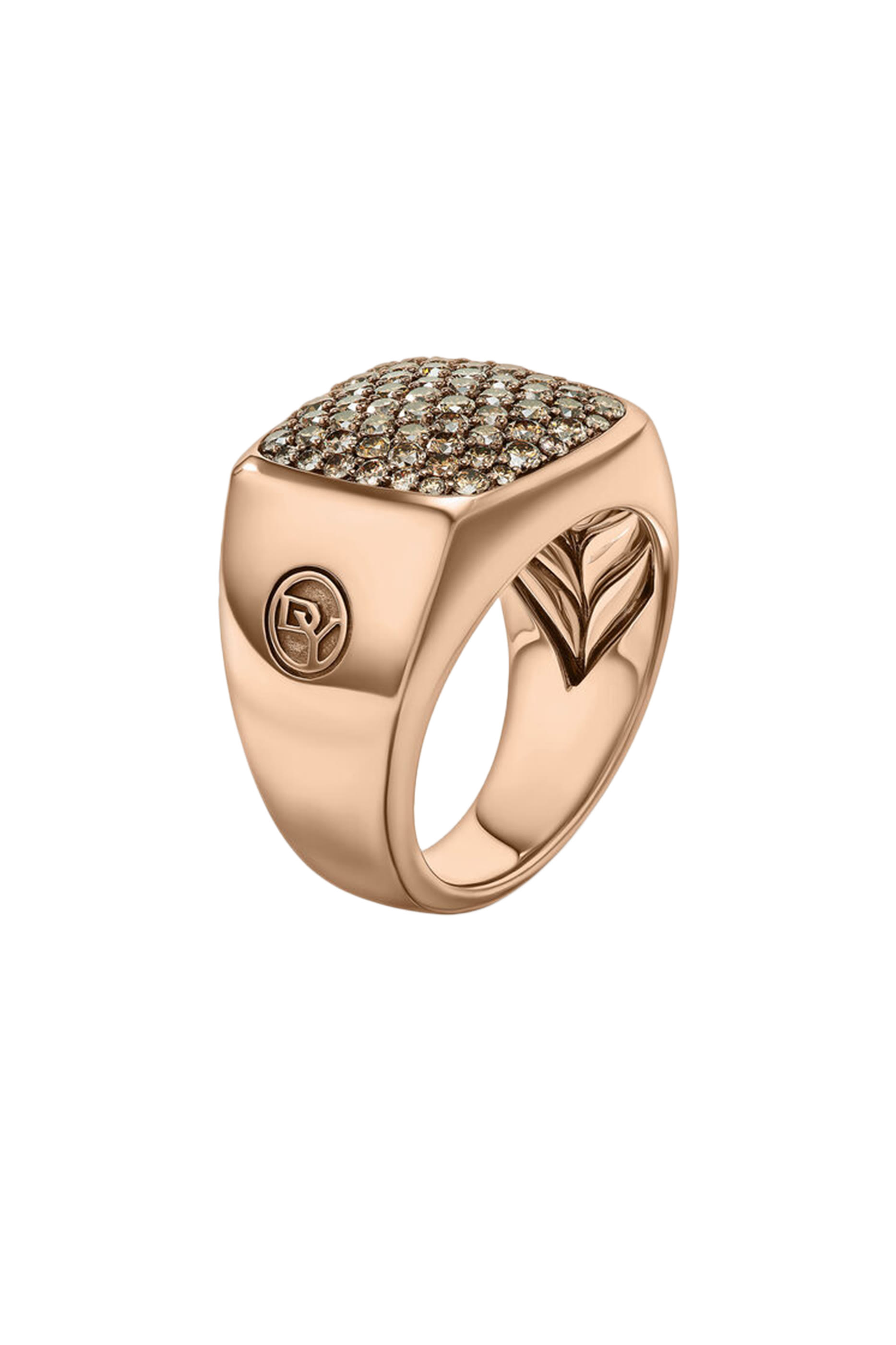 Streamline Signet Ring in 18k Rose Gold and Pave Diamonds