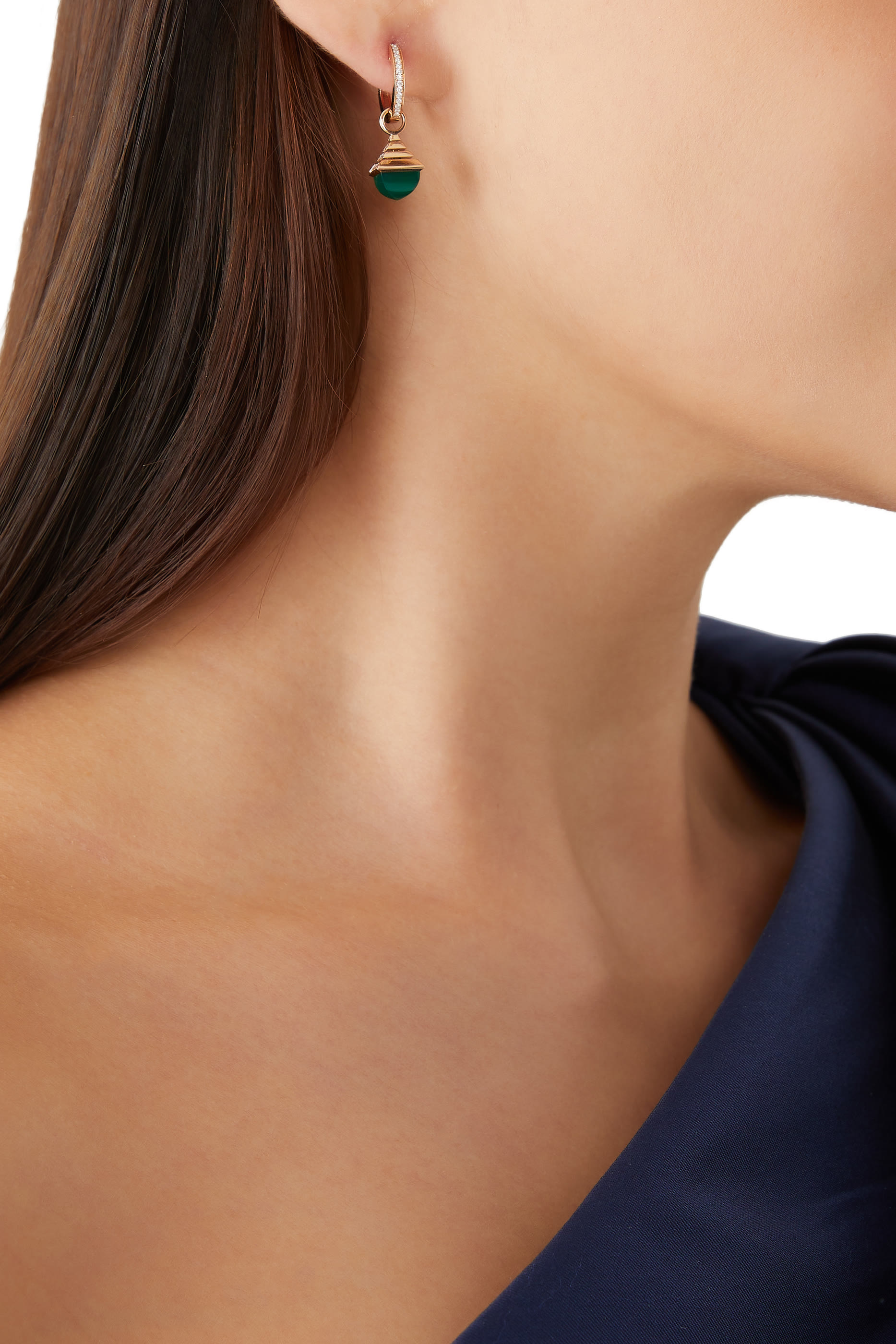 CleoMini Rev Drop Earrings, 18k Rose Gold with Green Agate & Diamonds