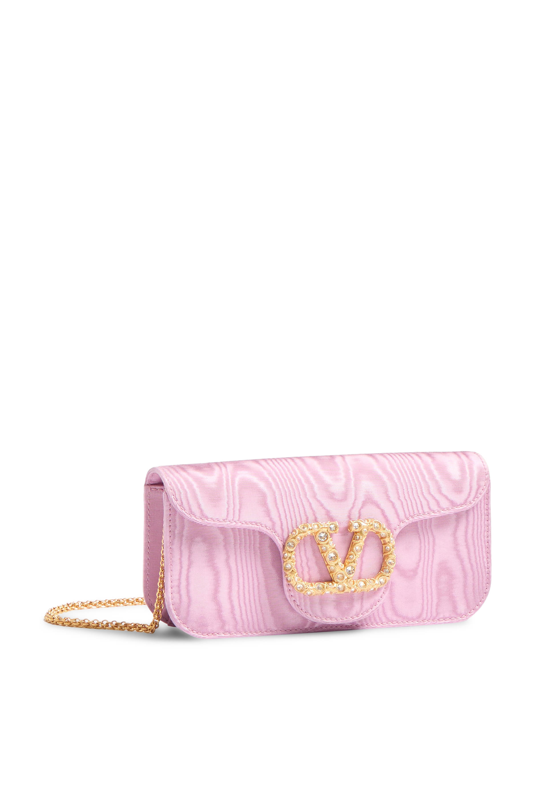 Loc&ograve; Moir&eacute; Fabric Clutch Bag with Jewel Logo