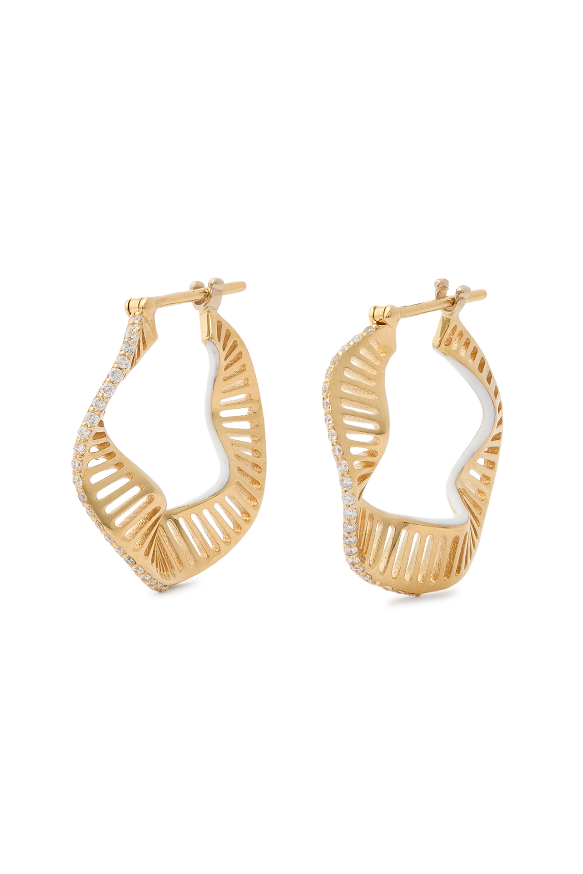 Waves Hoops Earrings, 18K Yellow Gold, Enamel & Diamonds