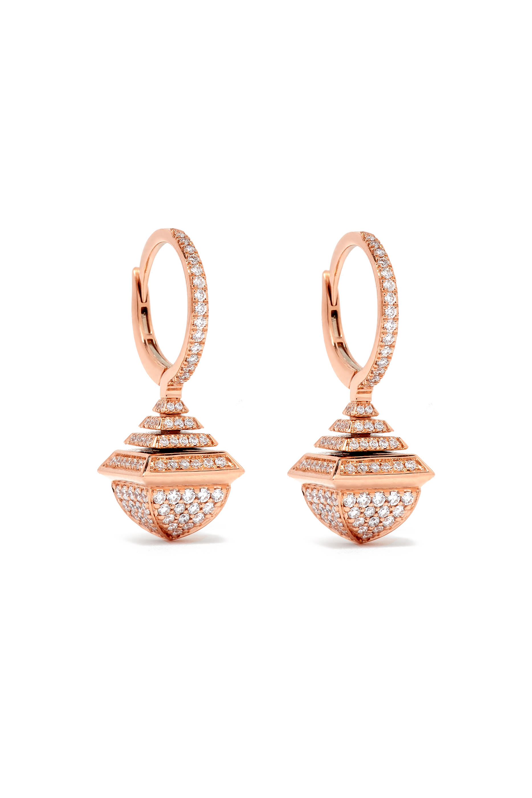Cleo Midi Rev Earrings, 18k Rose Gold with Full Diamonds