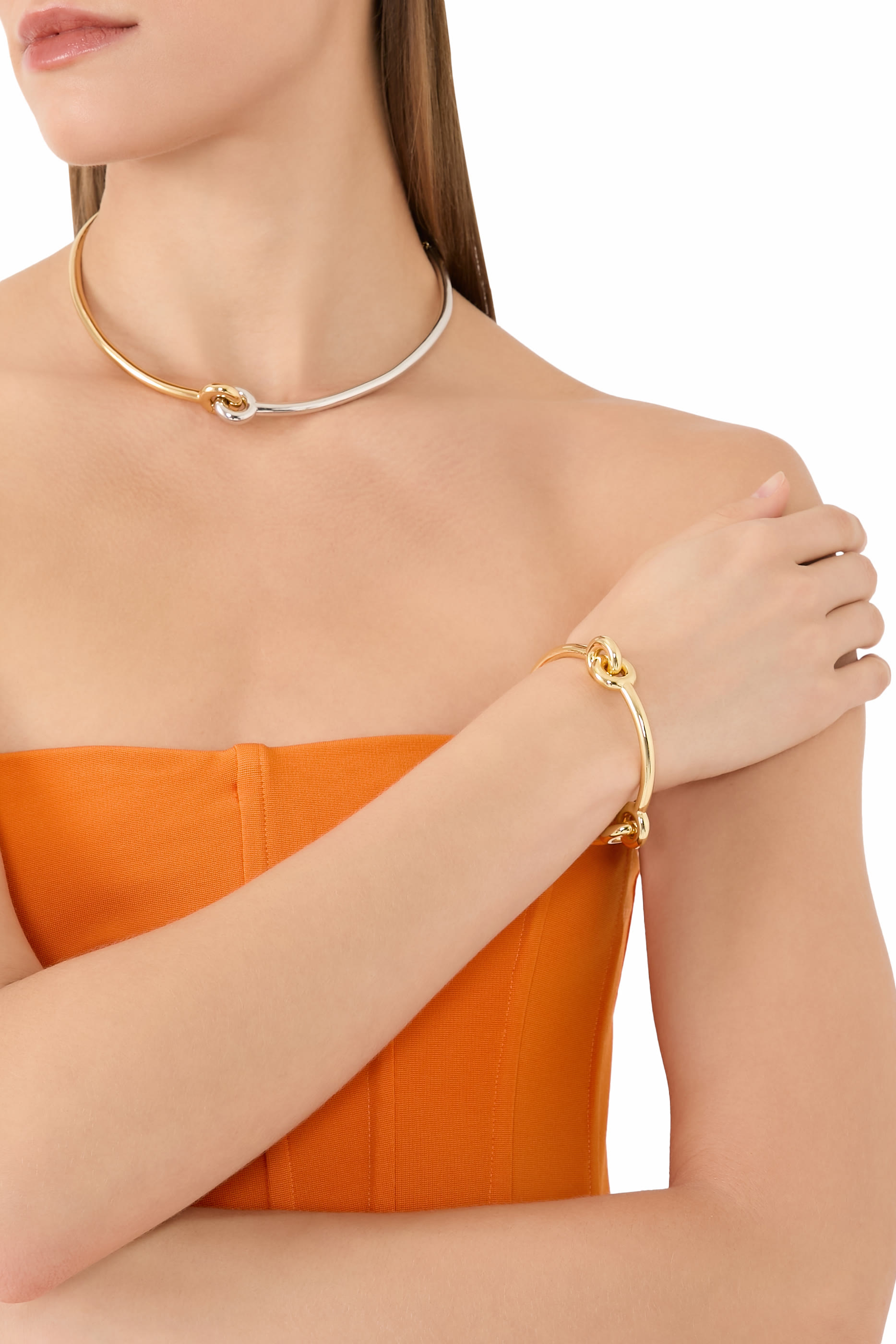 Interlock Bangle, Plated Metal & Cubic Zirconia