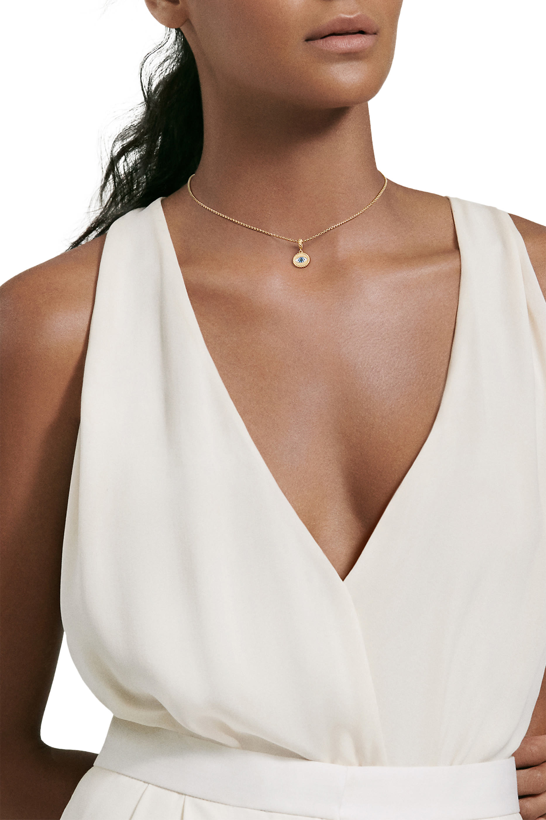 Cable Collectibles Evil Eye Necklace, 18k Yellow Gold with Diamonds & Sapphires