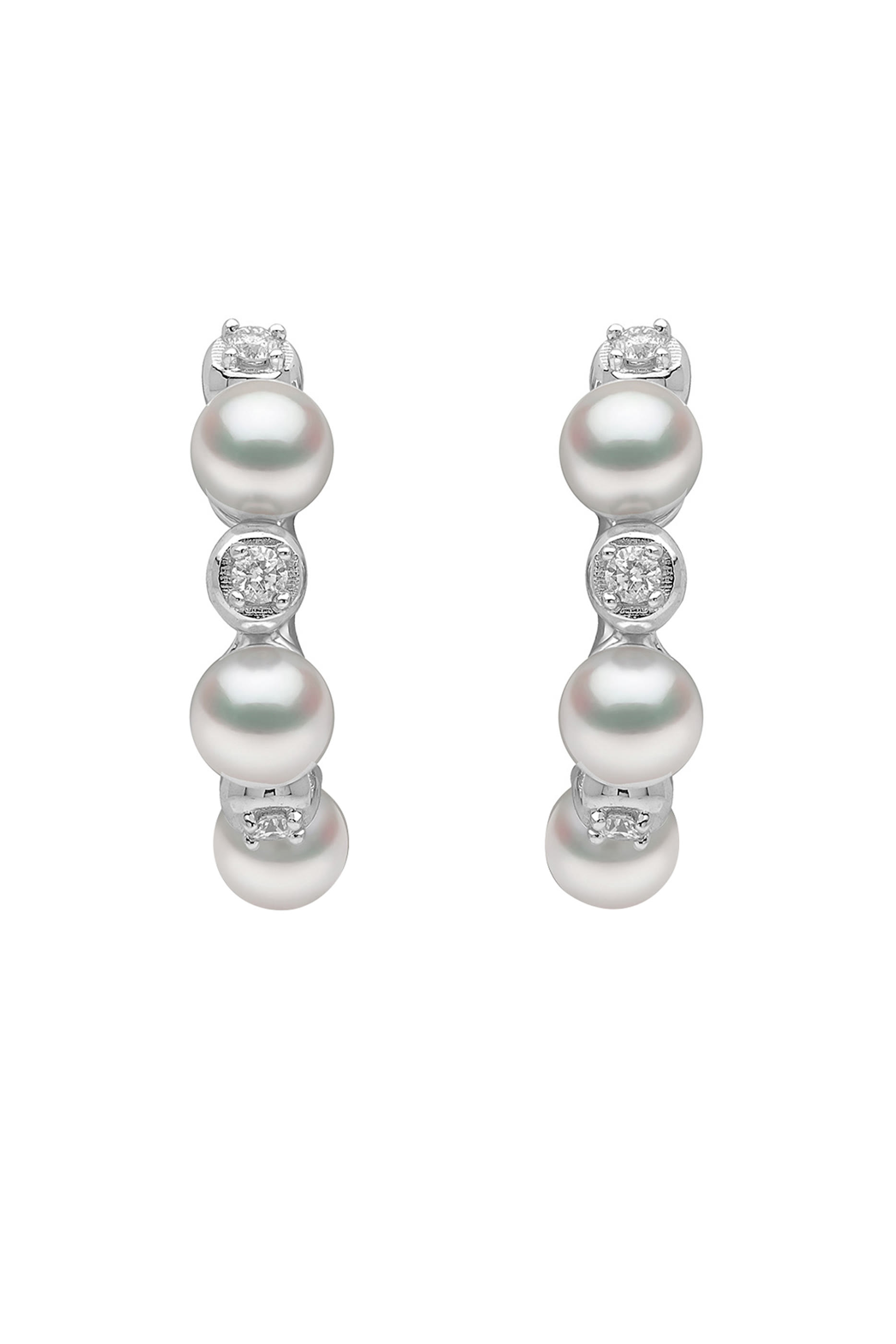 Eclipse Huggie Earrings, 18k White Gold, Diamond & Pearl