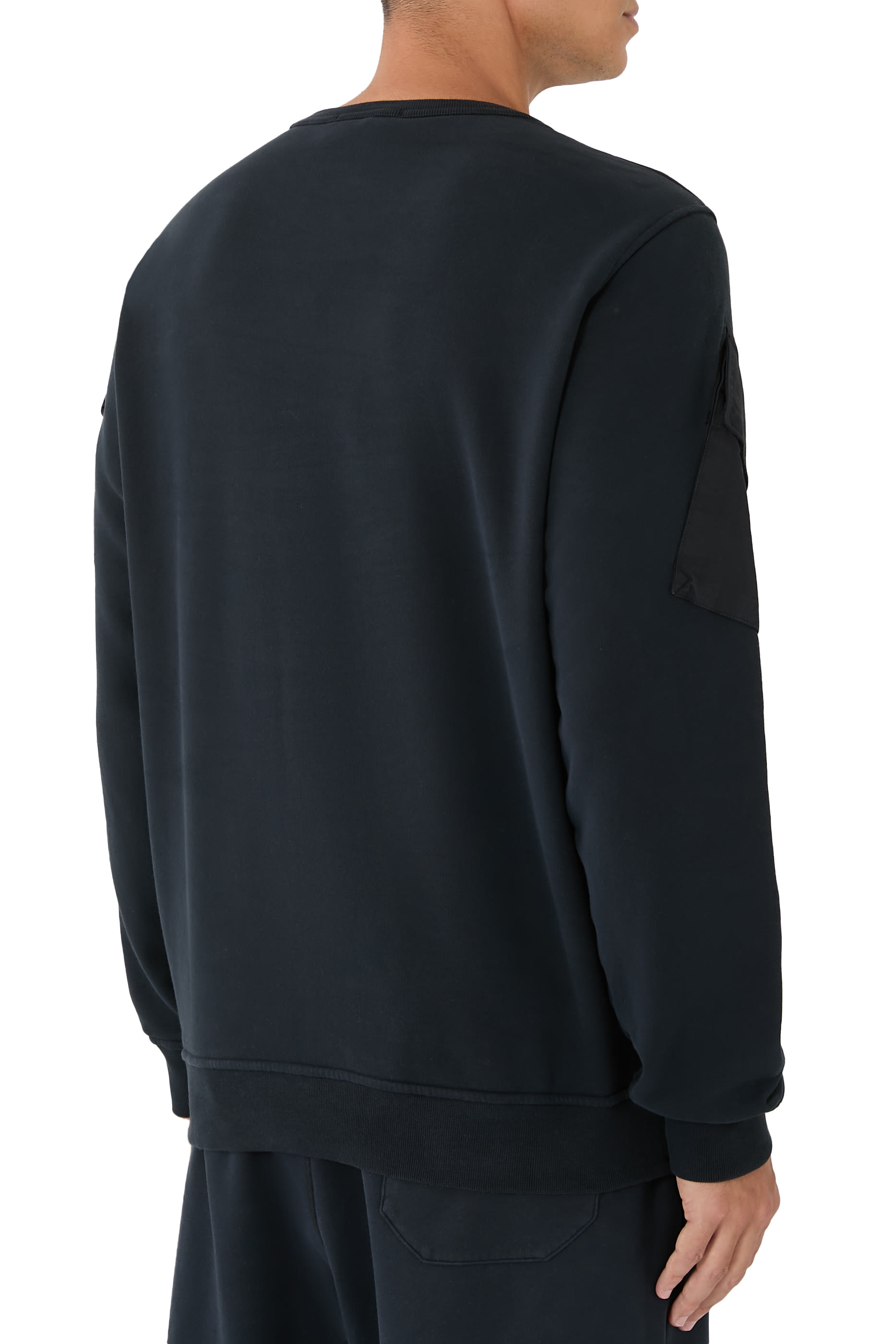 Brushed Organic Cotton Fleece Crewneck Sweatshirt with Sleeve Pockets