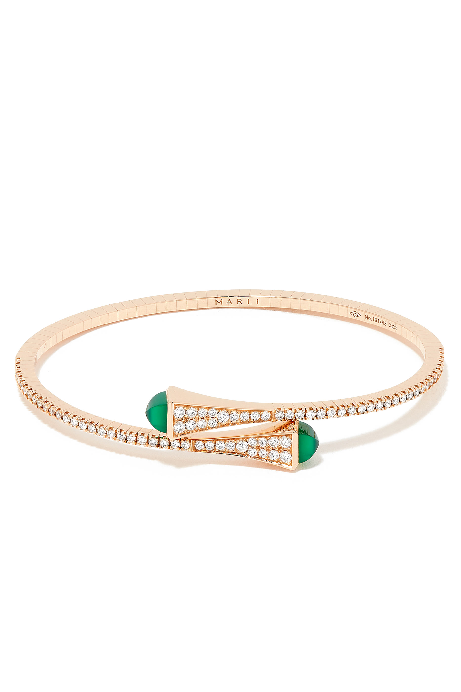 Cleo Slim Bangle, 18k Pink Gold with Green Agate & Diamonds