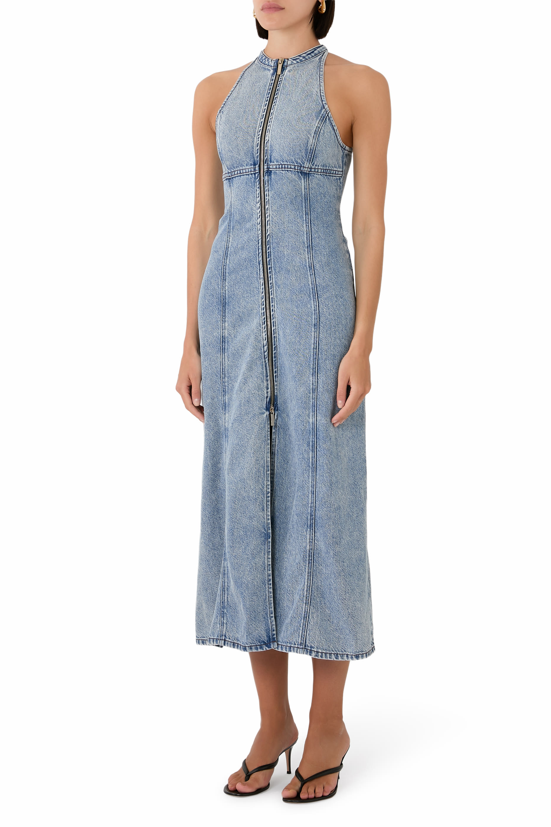 Clubhouse Denim Zip-Through Sleeveless Dress