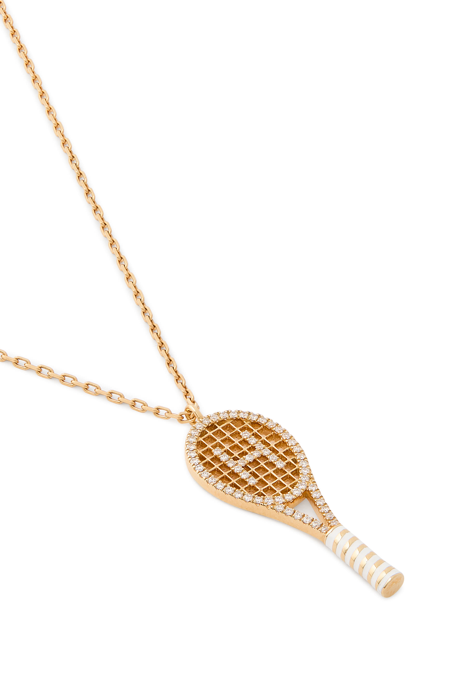 Letter 'H' Tennis Racket Necklace, 18k Yellow Gold & Enamel, Diamonds