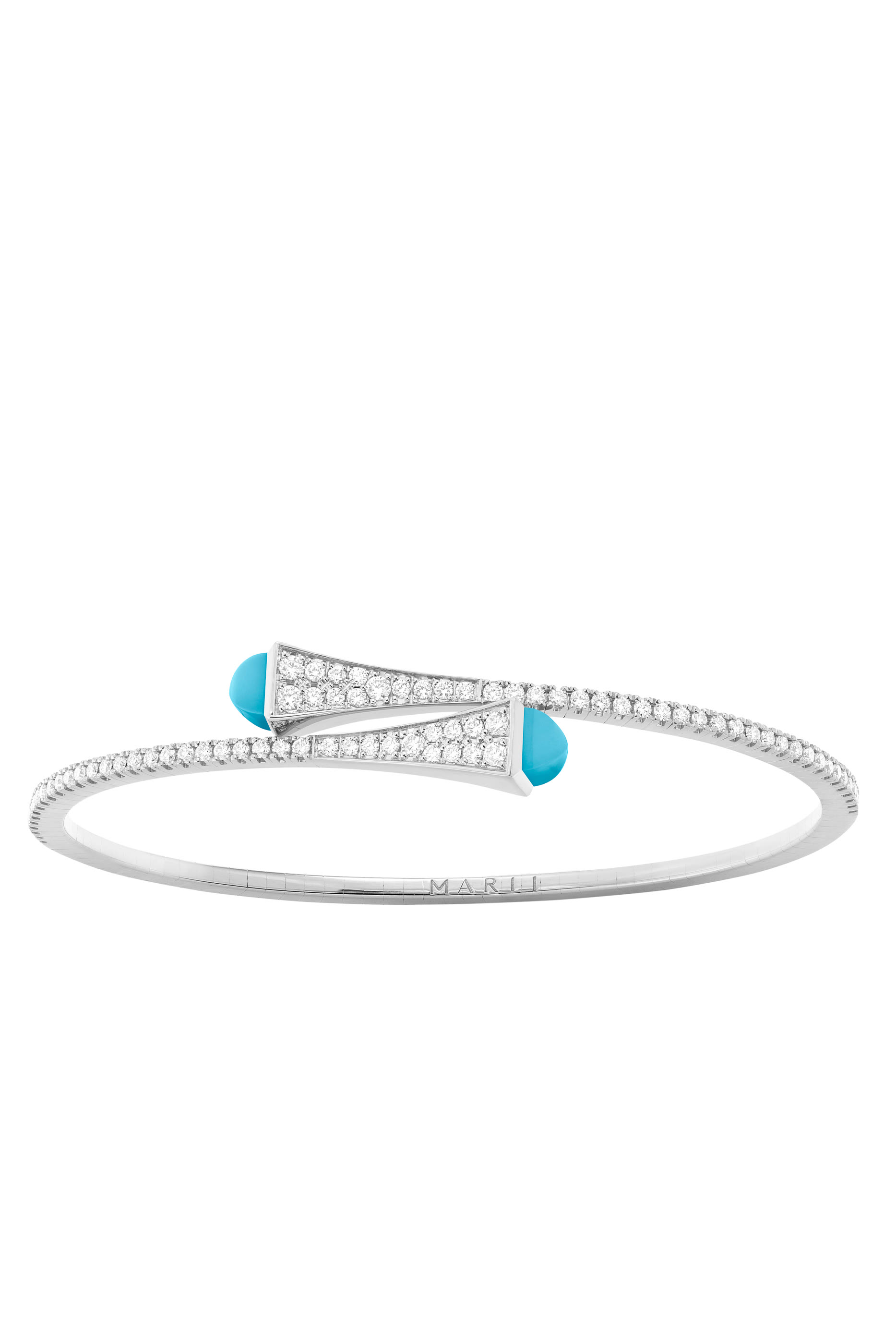 Cleo Slim Bangle, 18k White Gold with Turquoise & Diamonds