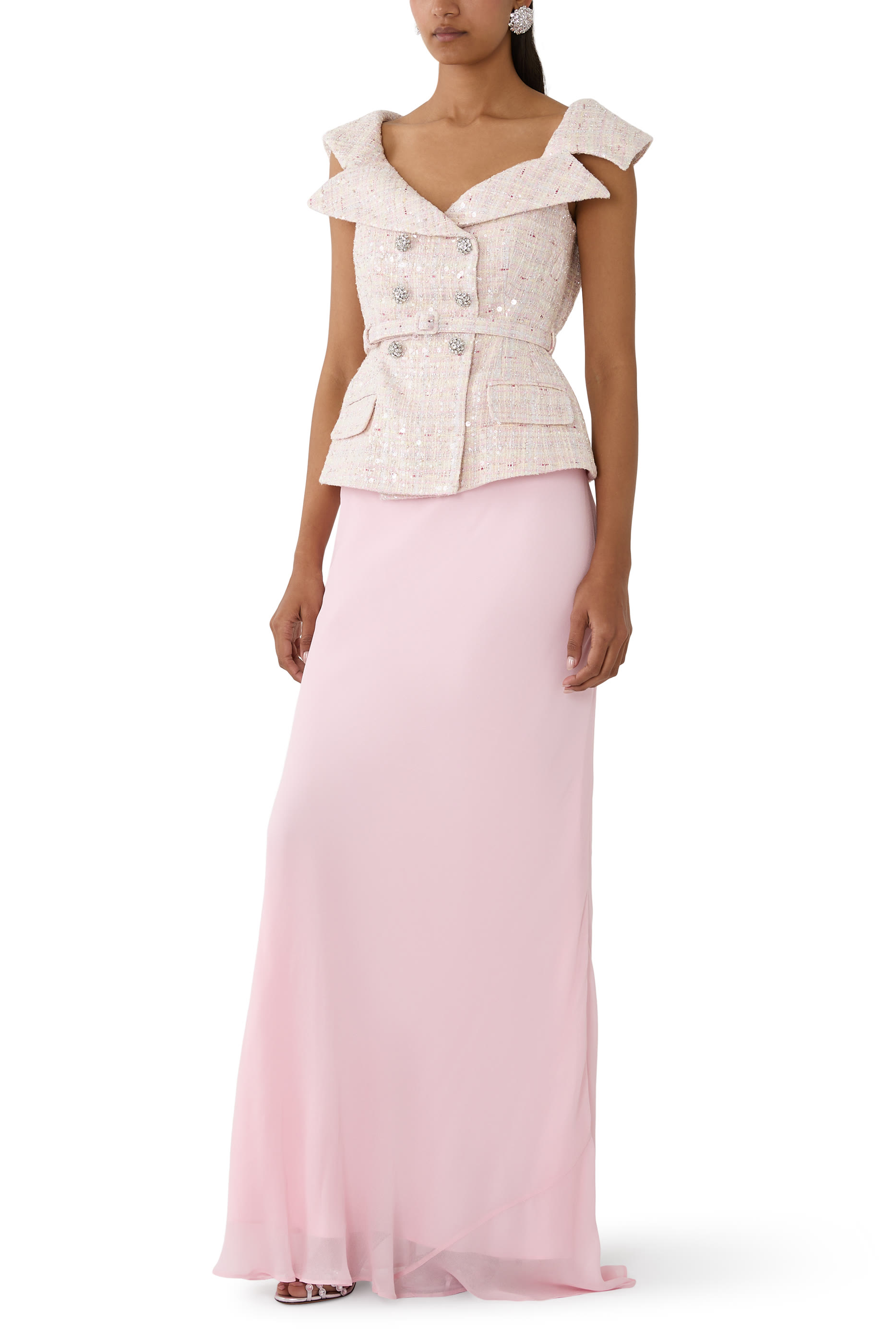 Sequin Boucl&eacute; Maxi Dress