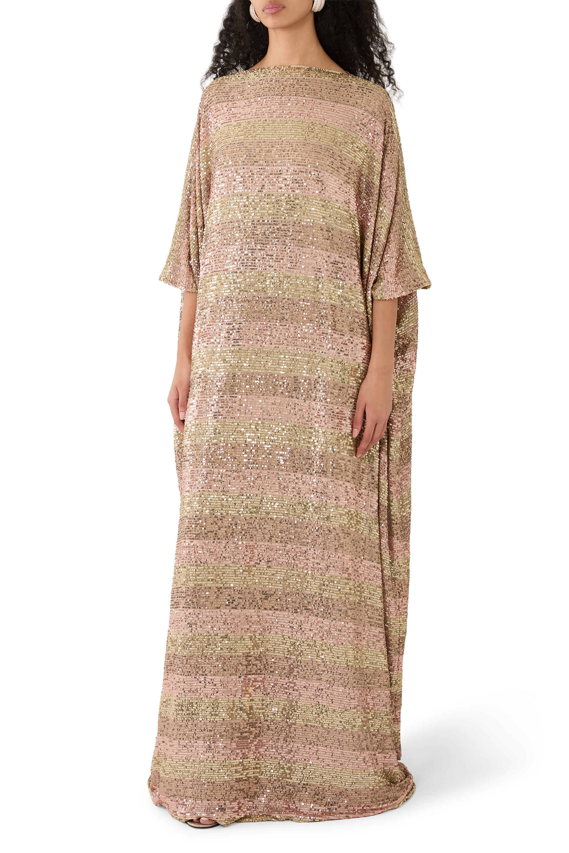 Striped Sequin Kaftan with Inner Belt