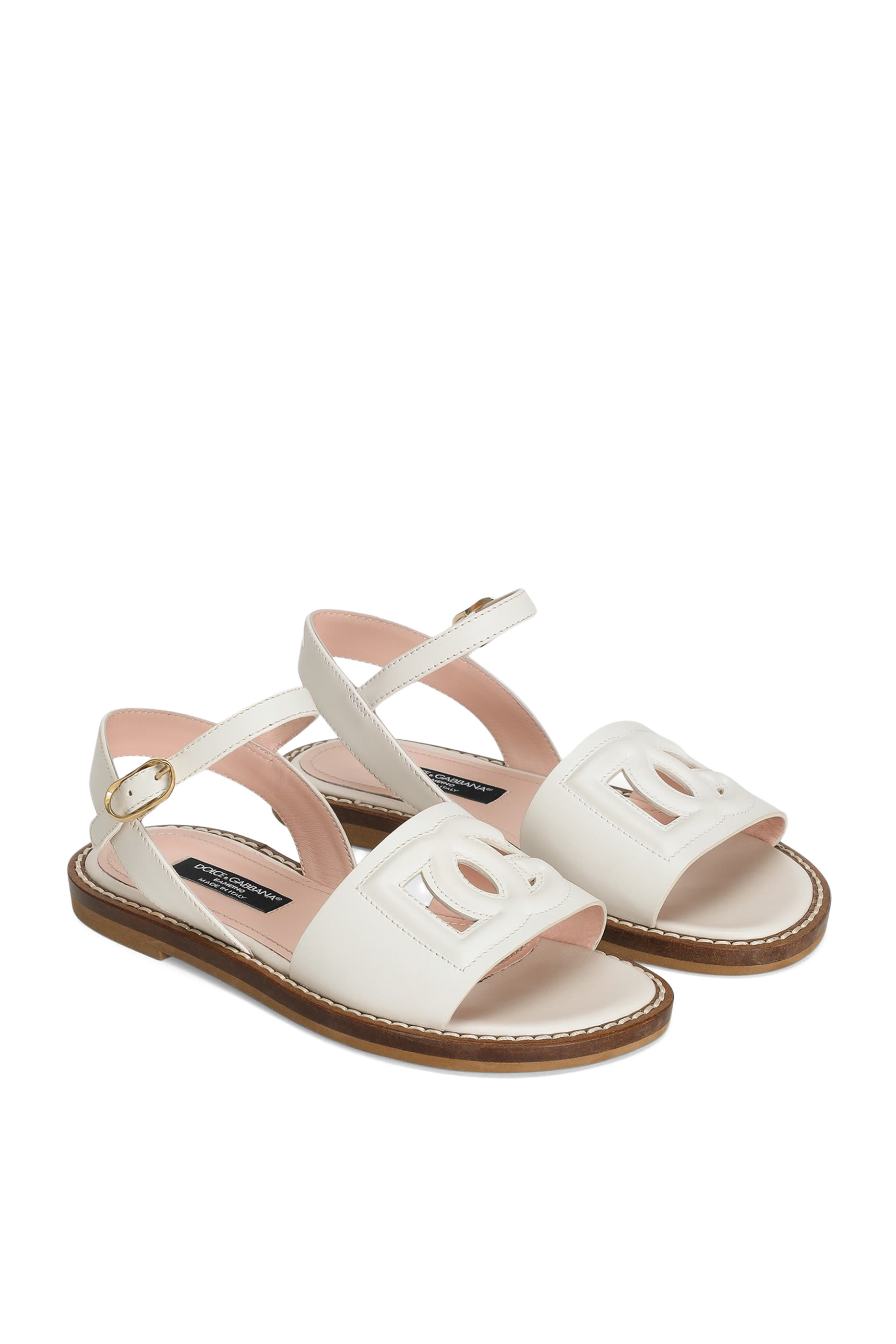 Kids Calfskin Sandals with Cut-Out DG Logo