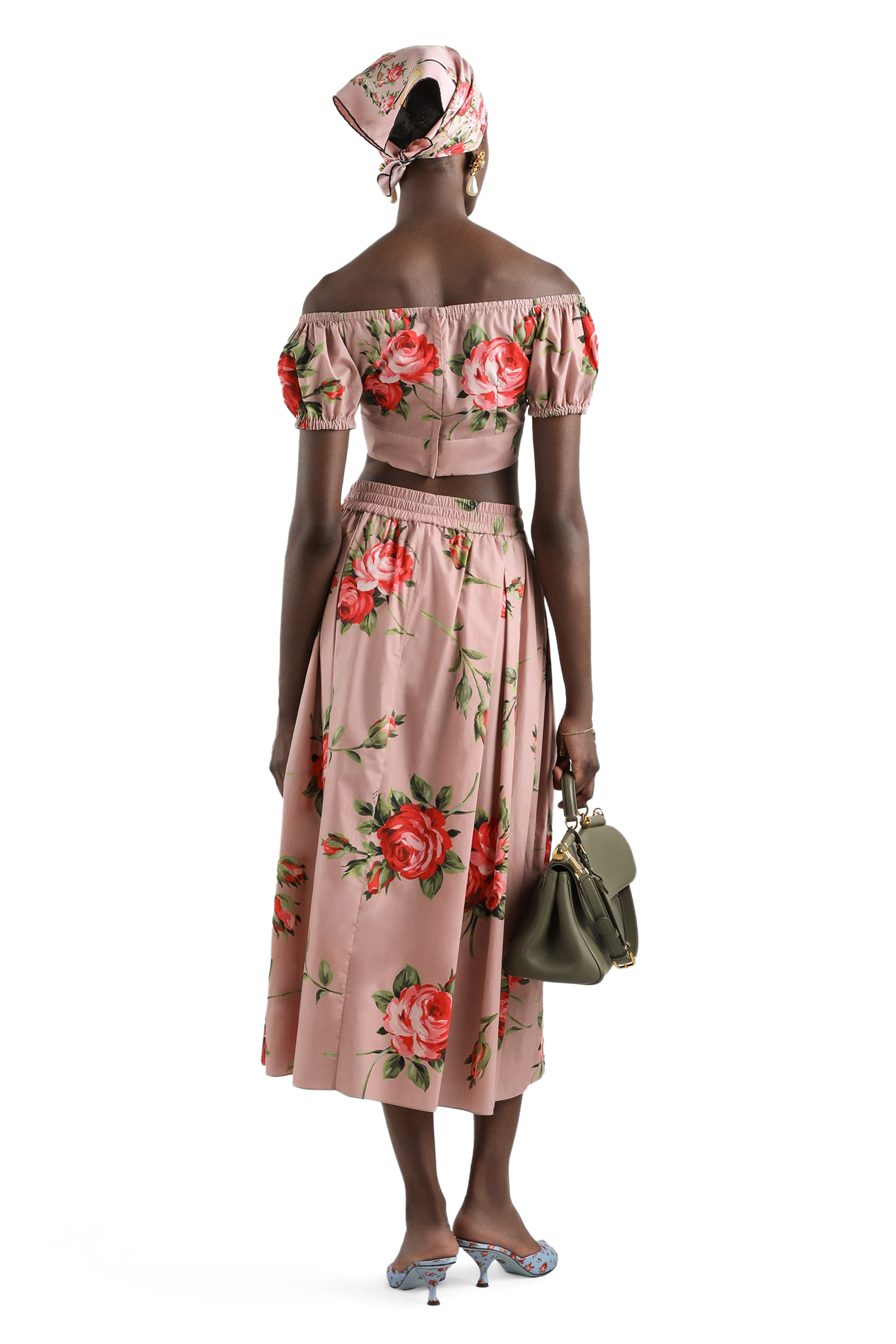 Rose Bouquet-Print Midi Skirt