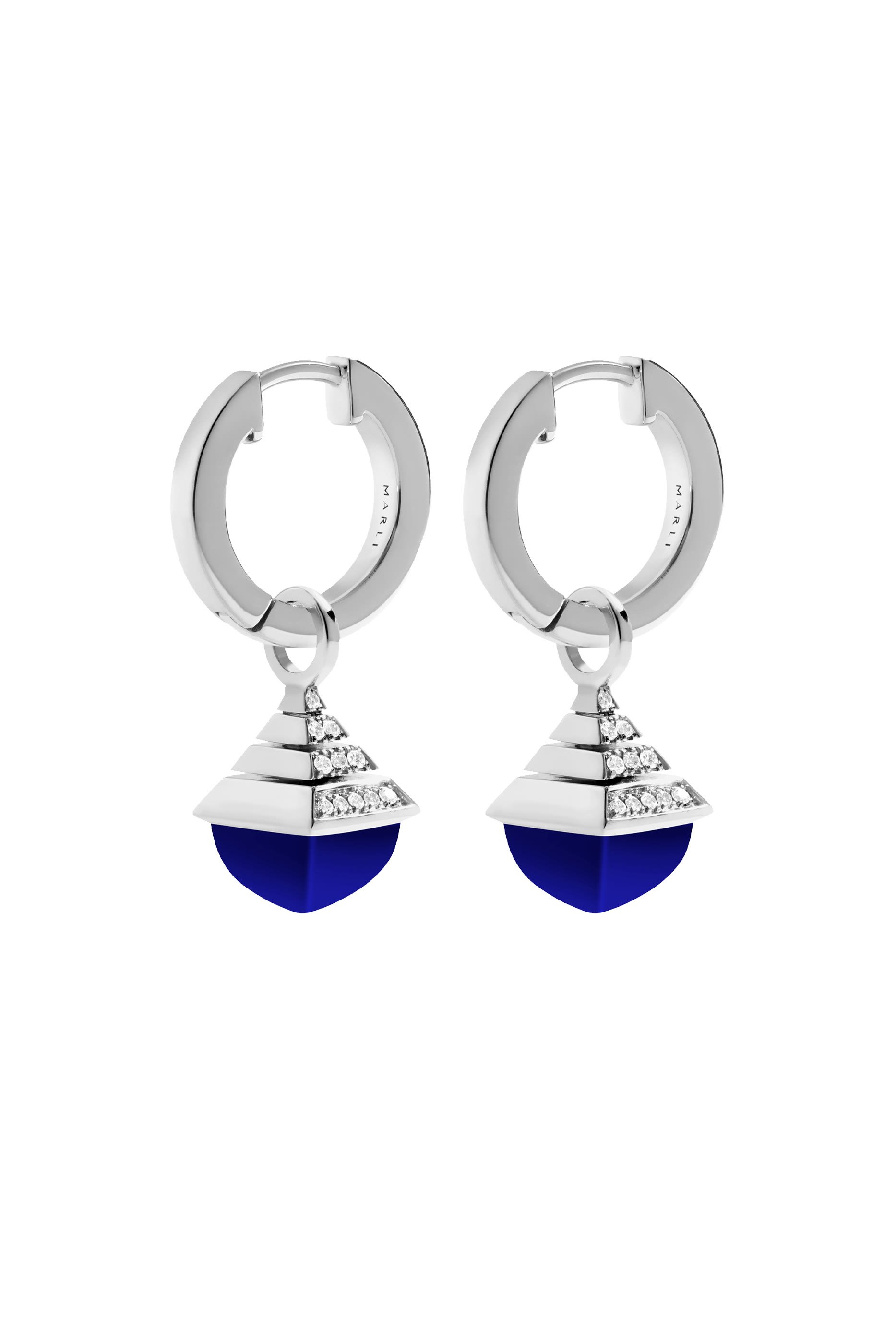 Cleo Mini Rev Drop Earrings, 18k White Gold Lapis Lazuli & Diamonds