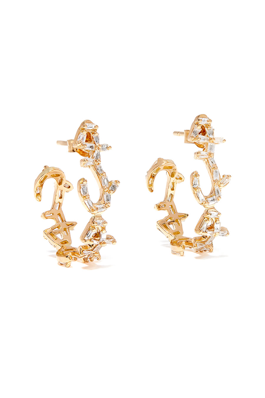Hobb/Love Hoop Earrings, 18k Yellow Gold & Baguette Diamonds