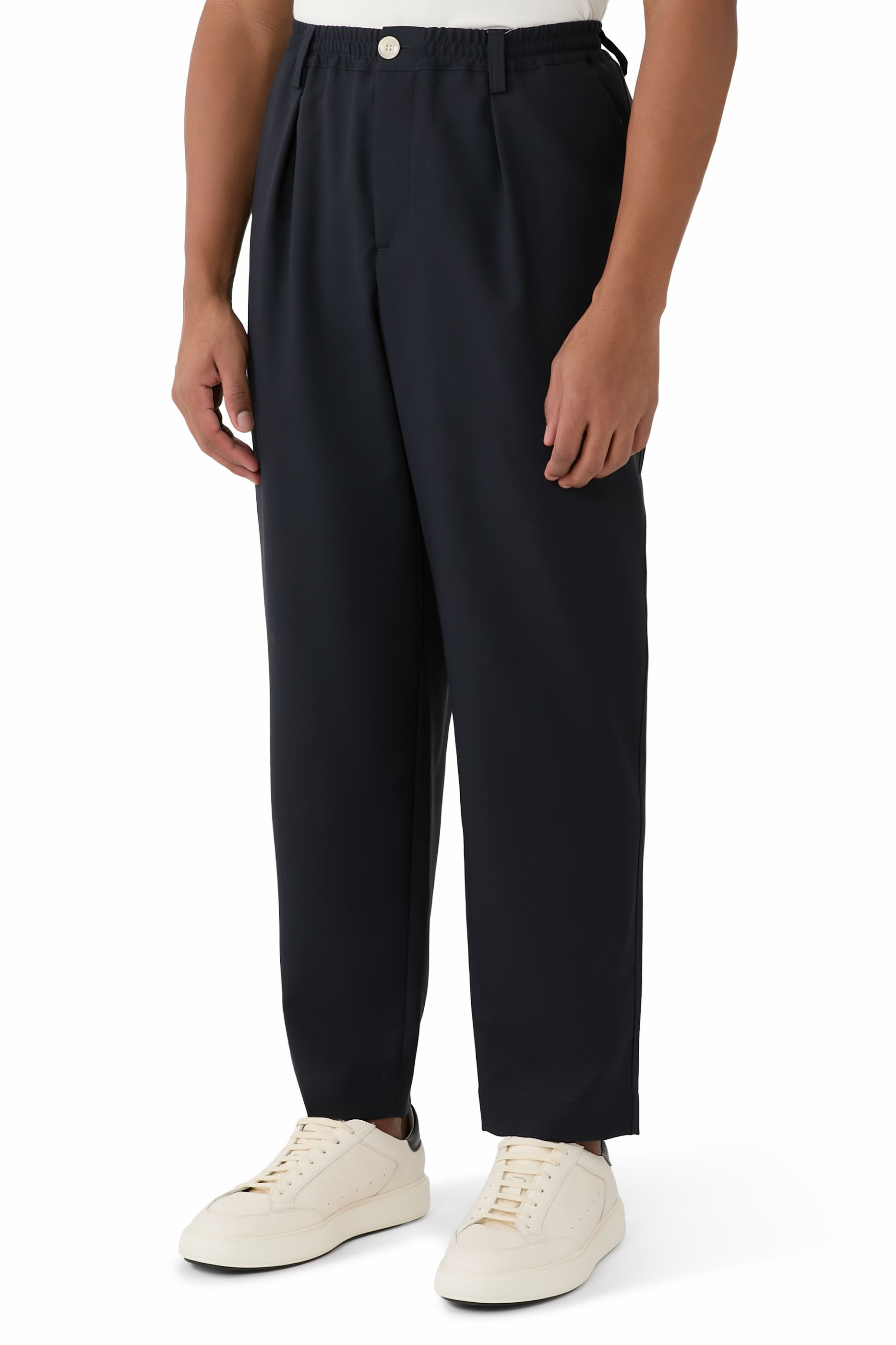 Elasticated Drawstring Waist Tropical Wool Trousers