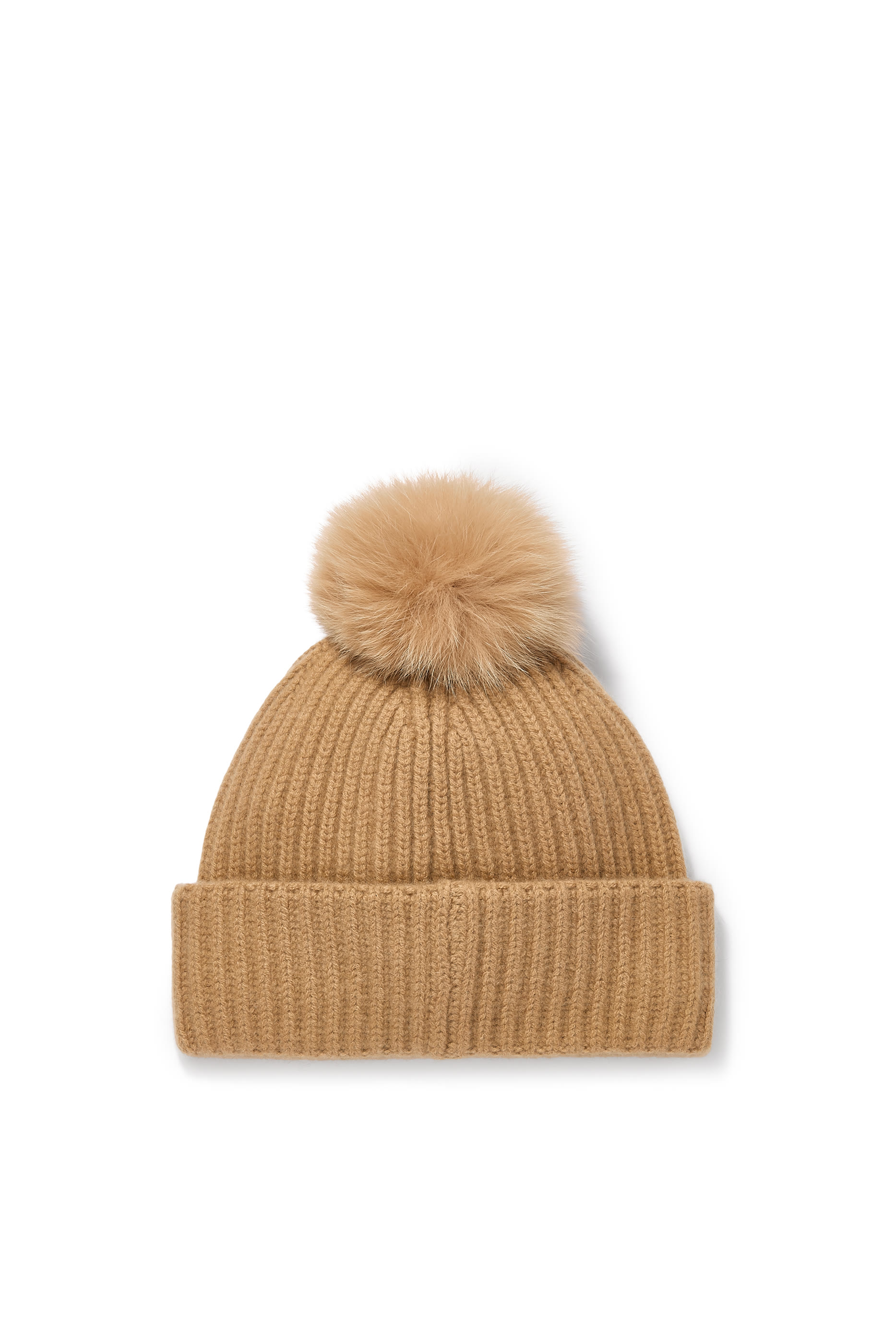 Cashmere Knit Beanie with Fox Fur Pompom