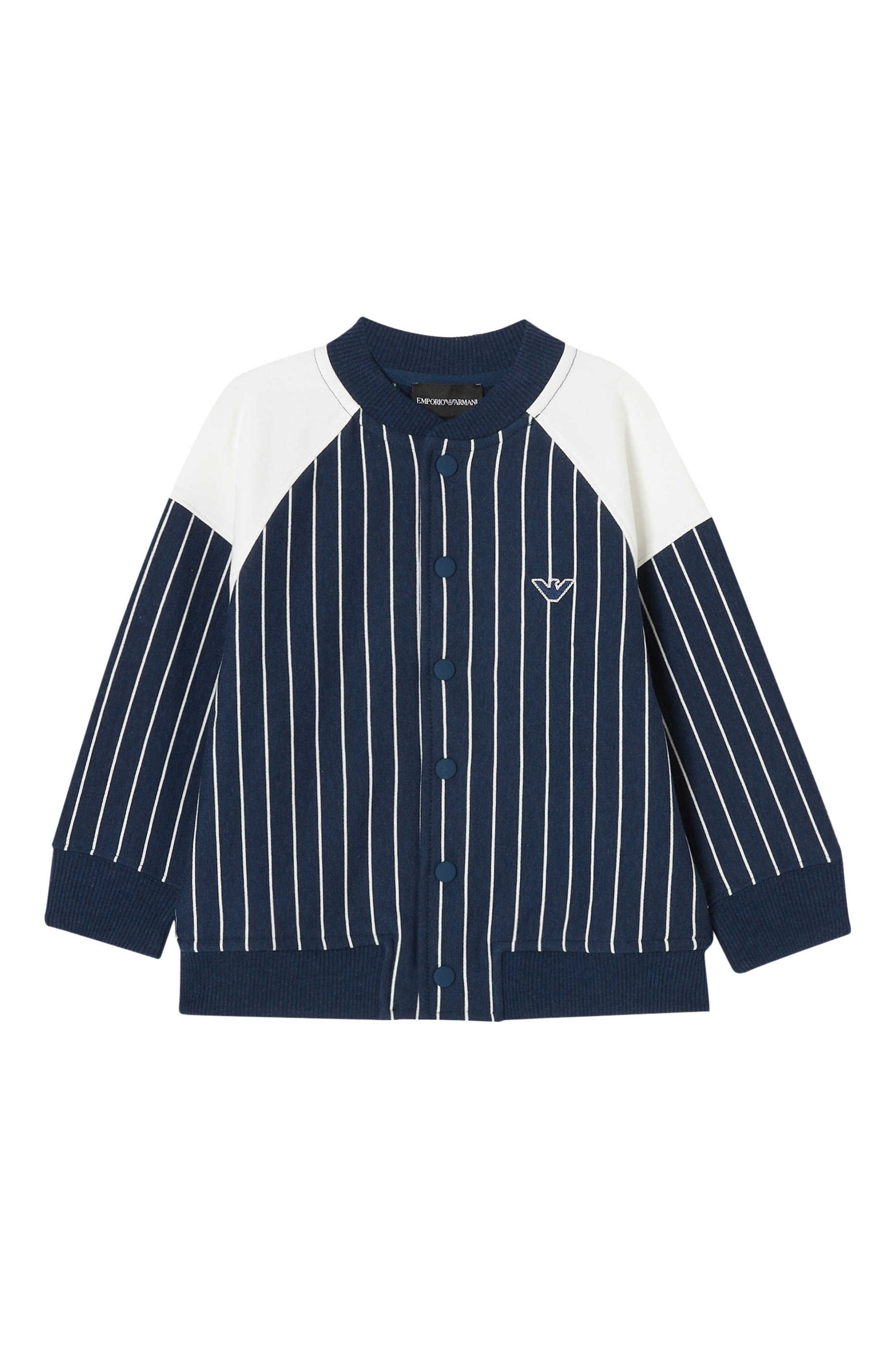 Kids Baseball Logo Embroidery Striped Snap Sweatshirt