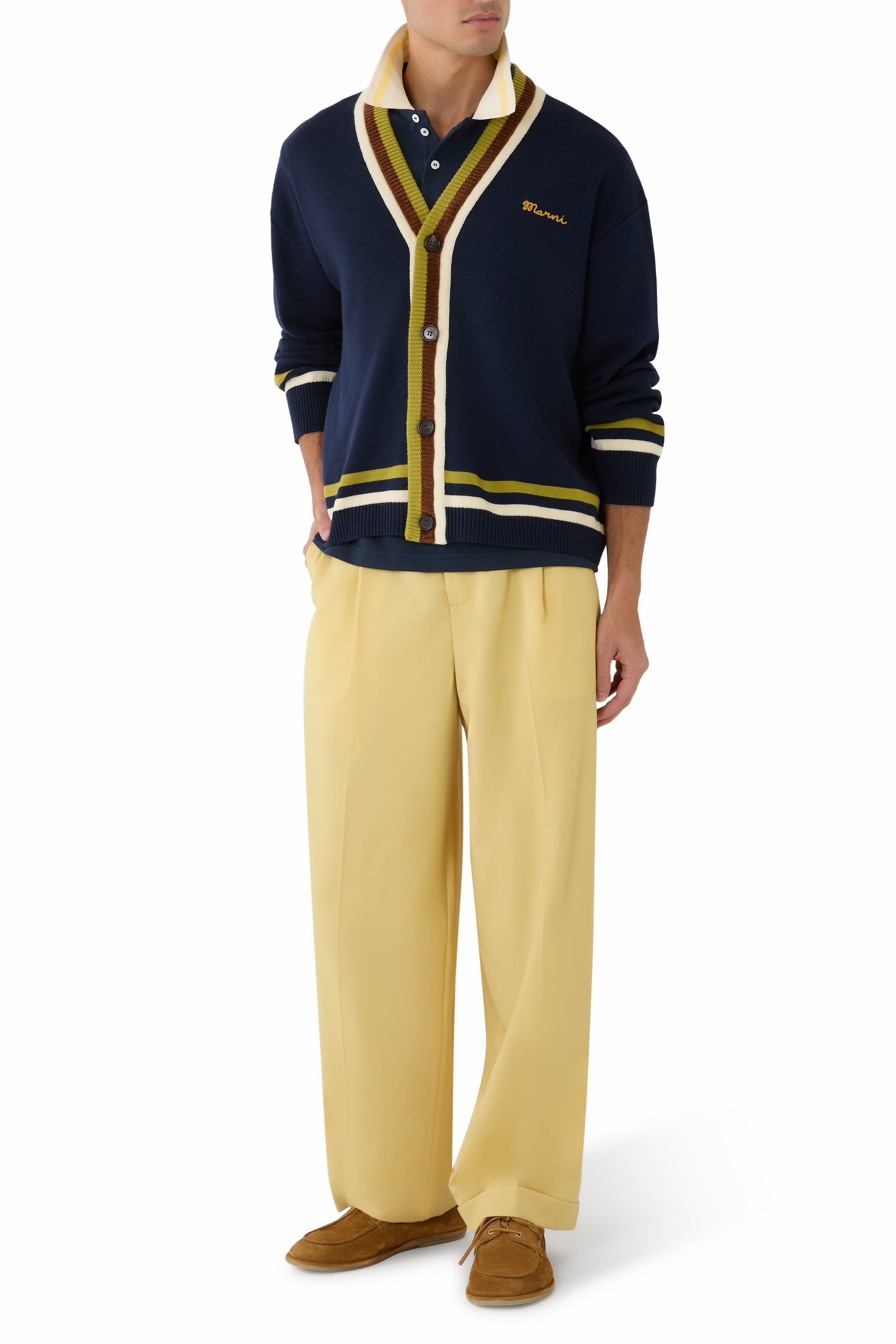 Logo Embroidered Striped Cardigan