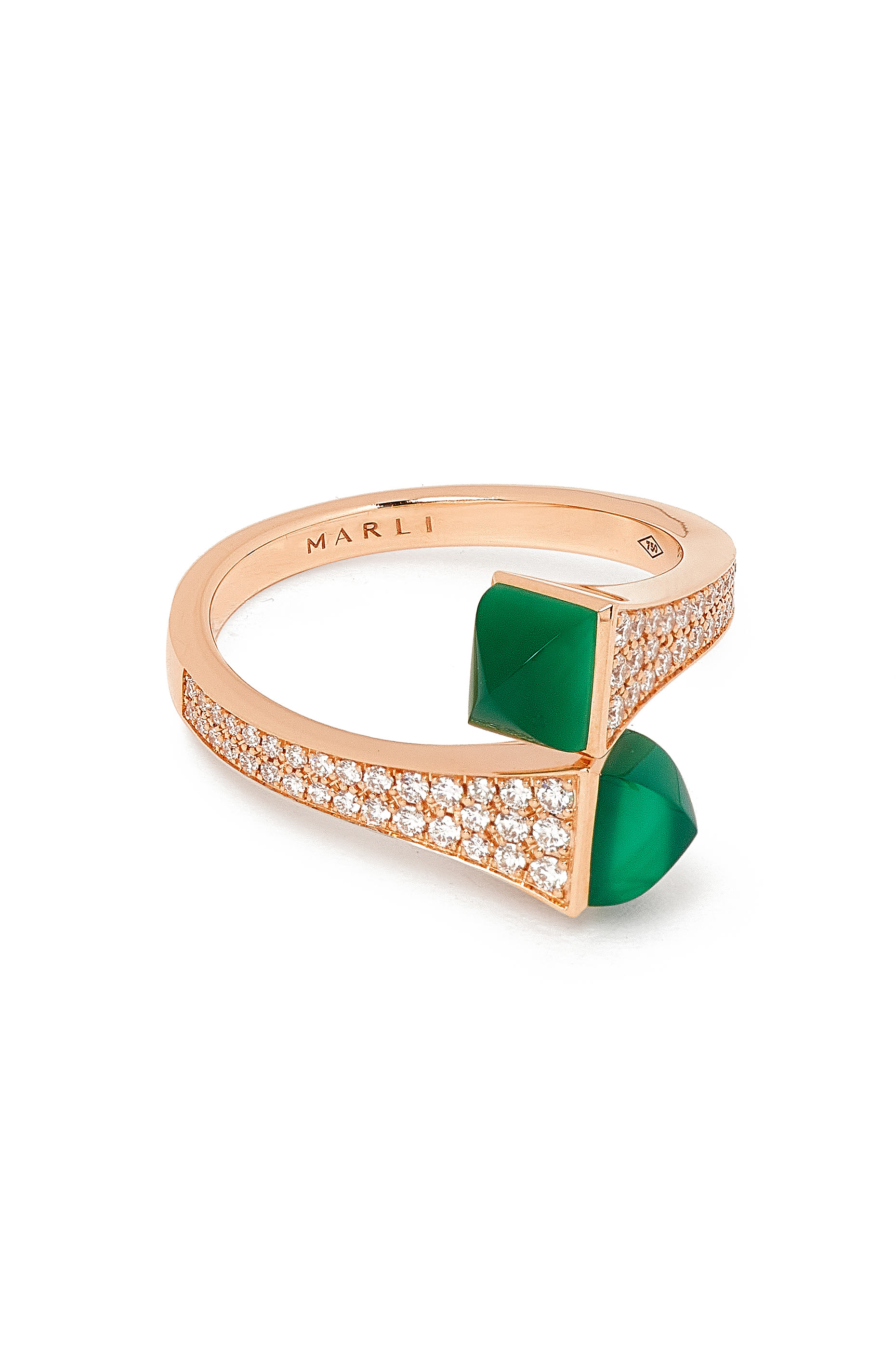 Cleo Midi Ring, 18k Pink Gold, Diamonds & Green Agate