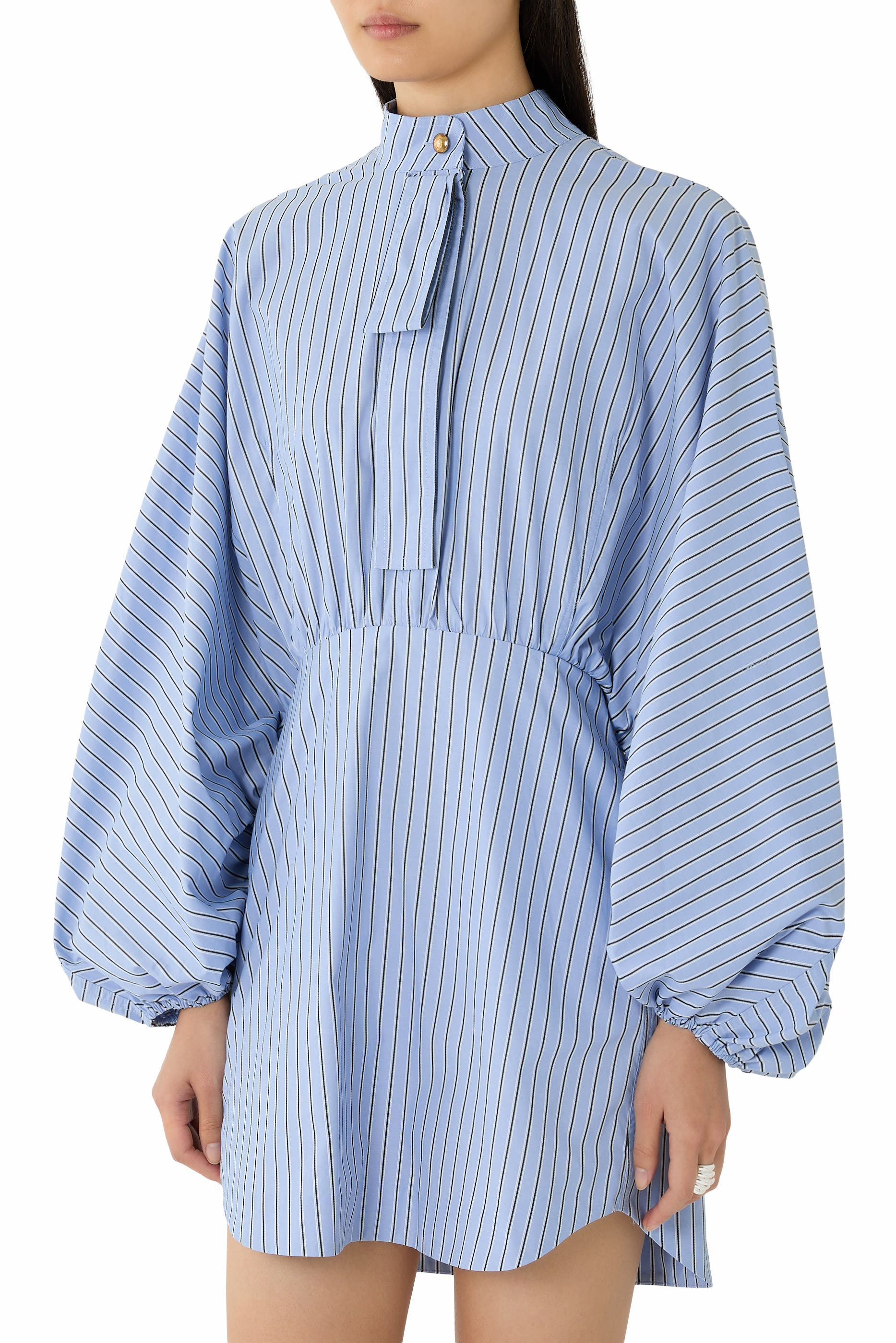  Drawstring Stripe Mini Dress