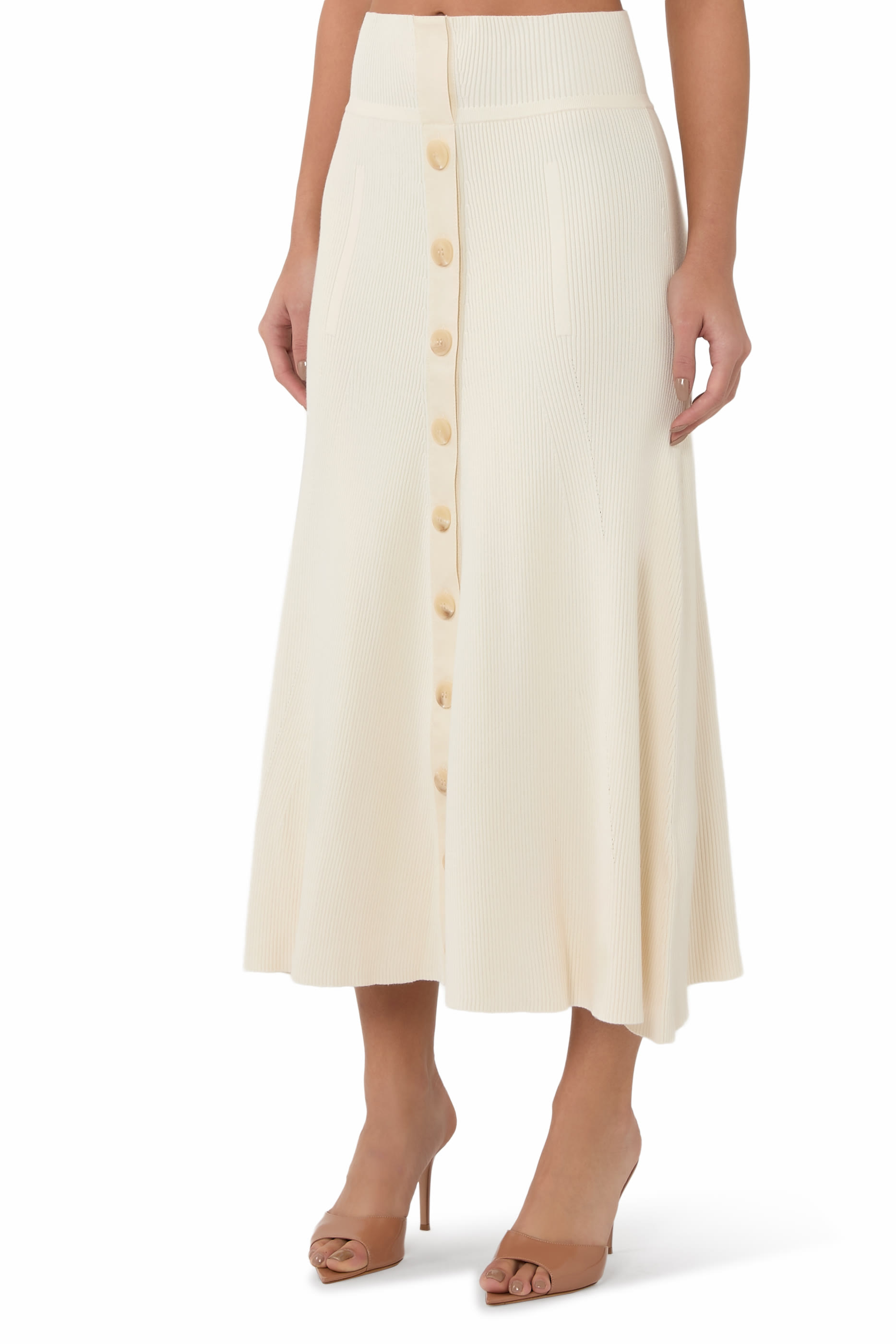 Cotton-Trimmed Ribbed-Knit Midi Skirt