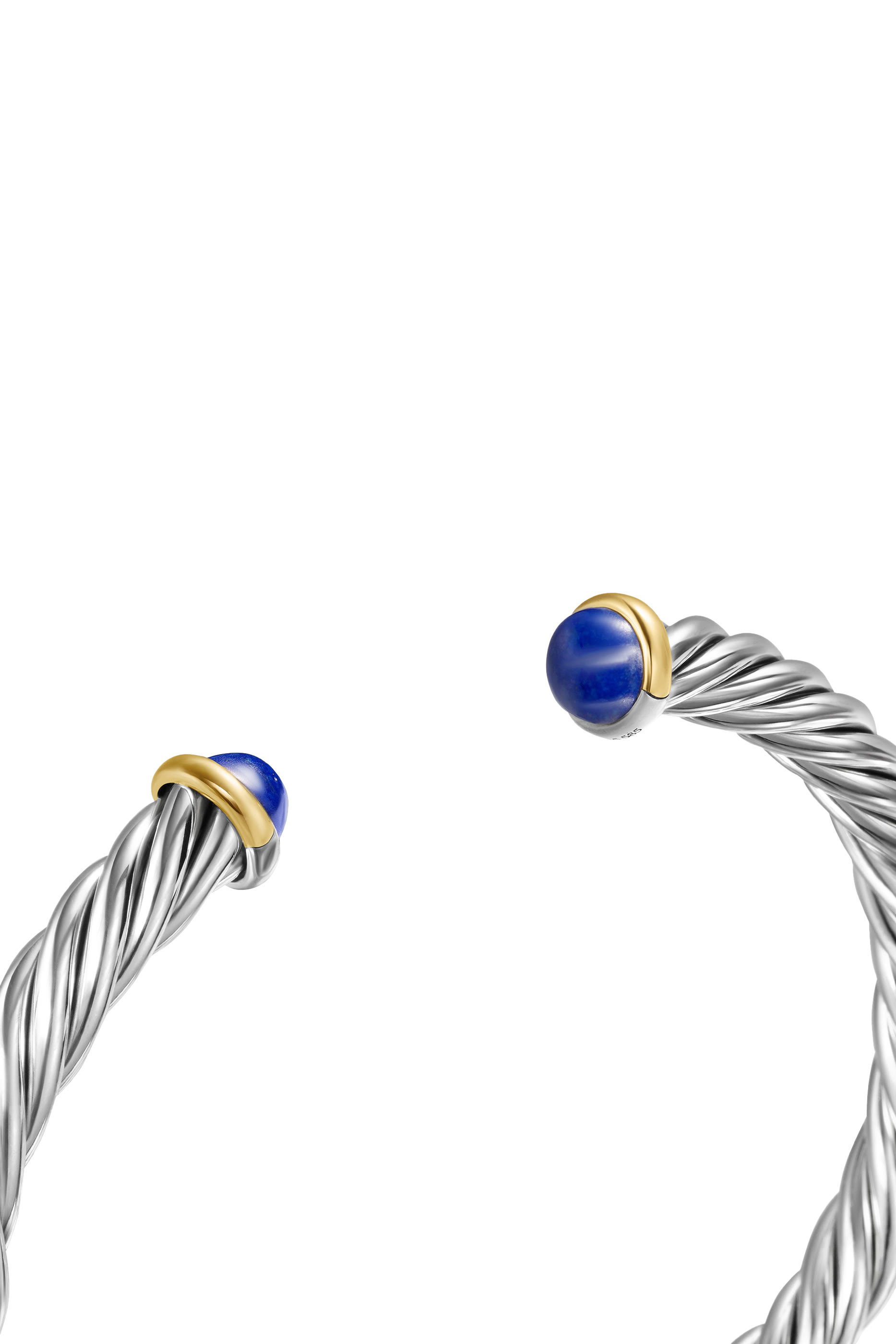 Cable Cuff Bracelet, Sterling Silver with 14K Yellow Gold & Lapis 