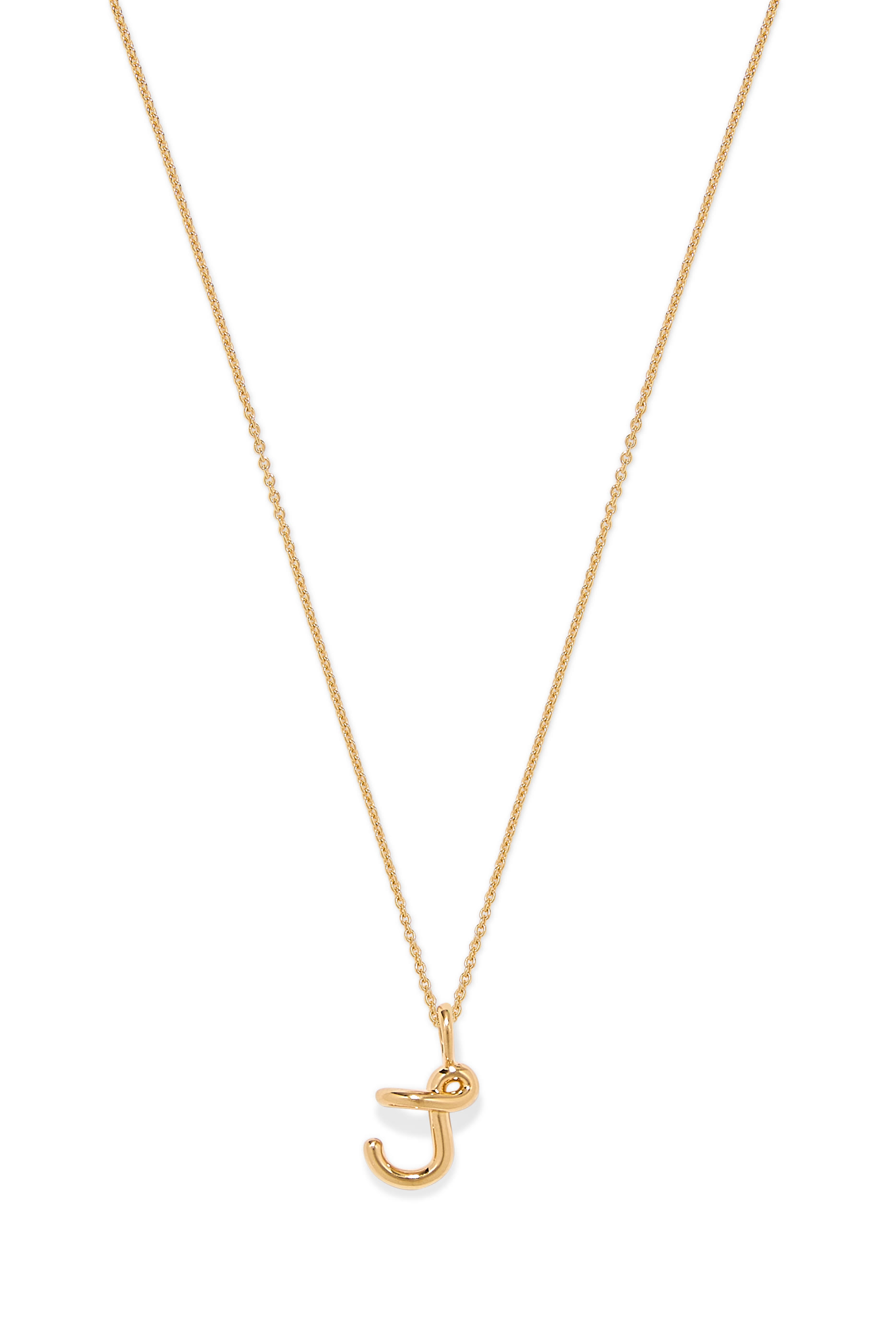 Curly Molten Mini Initial Necklace - J, 18ct Recycled Gold Vermeil on Recycled Sterling Silver