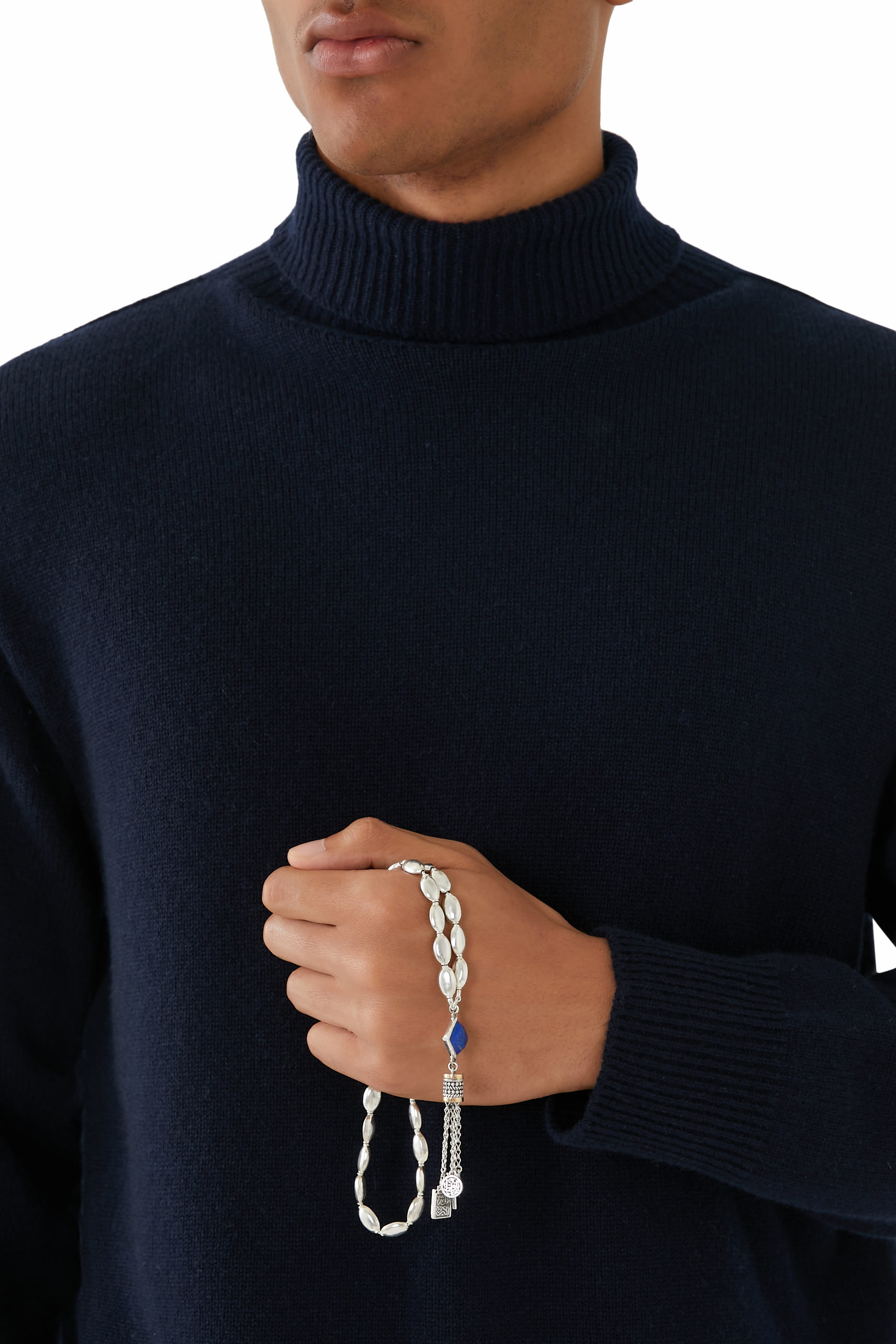  Tassel Rosary Necklace, Sterling Silver &  Lapis Lazuli 