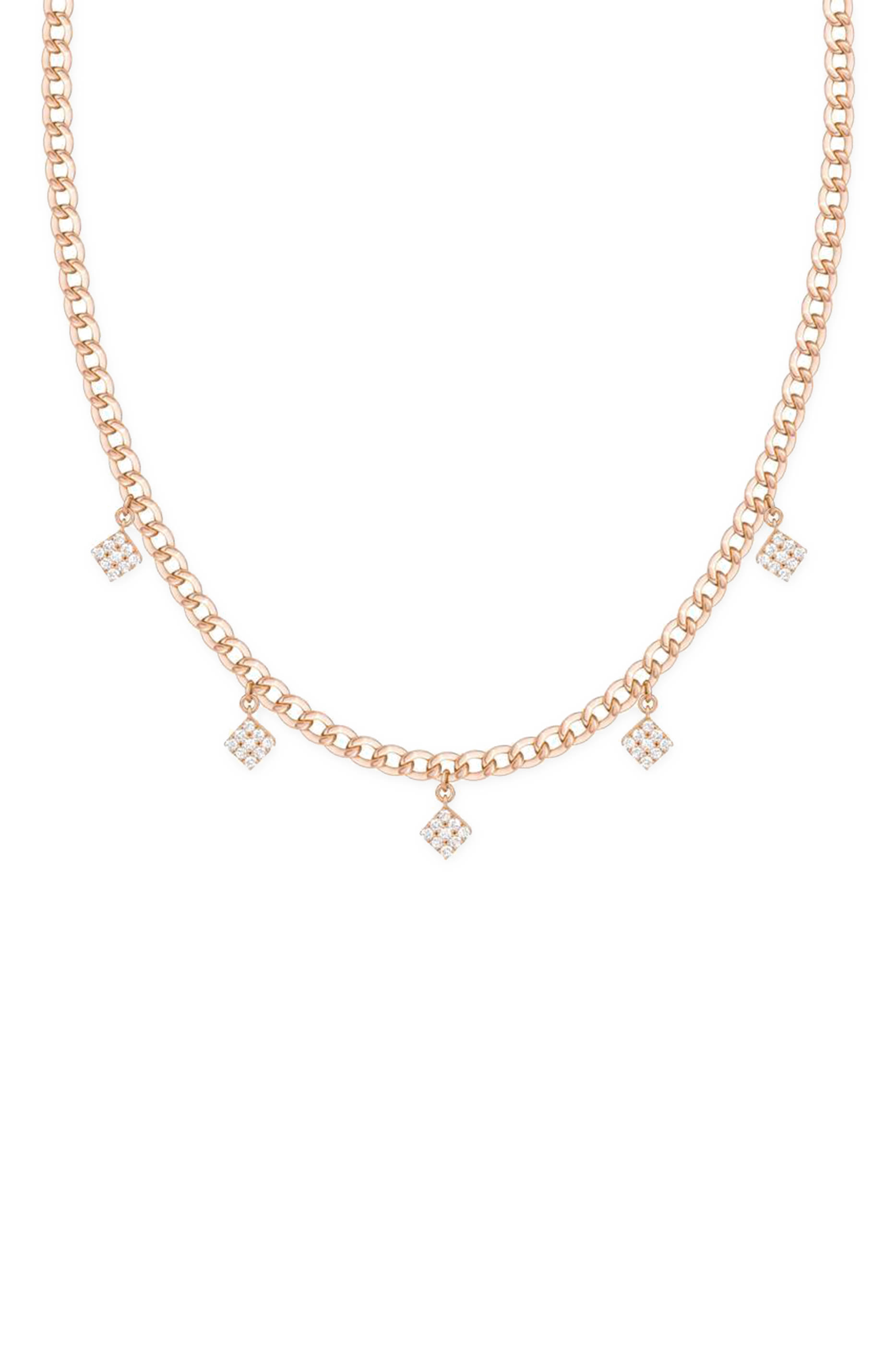 Quwa Dangling Five Square Necklace, 18k Pink Gold & Diamonds