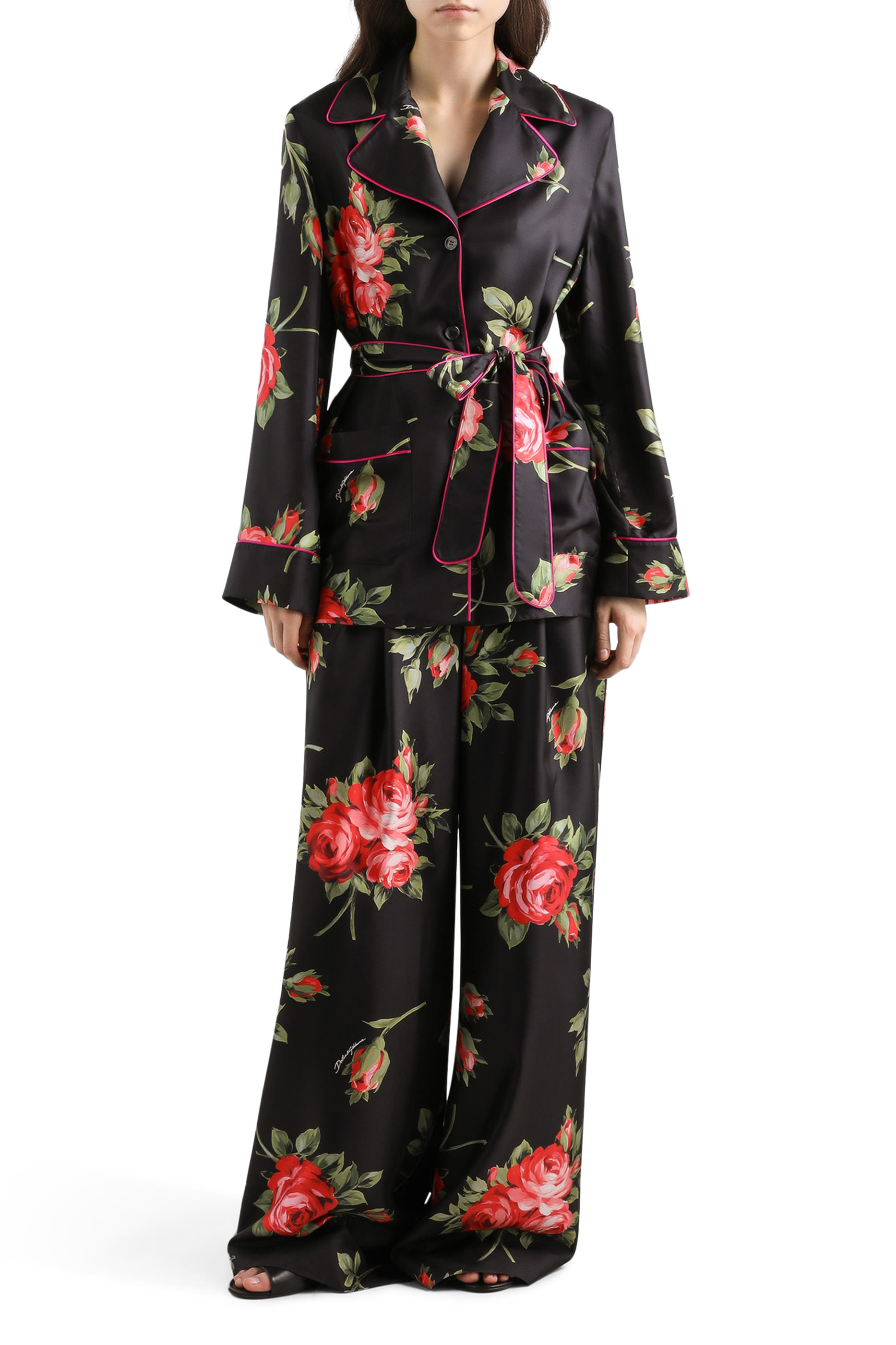 Rose Bouquet Wide-Leg Twill Trousers