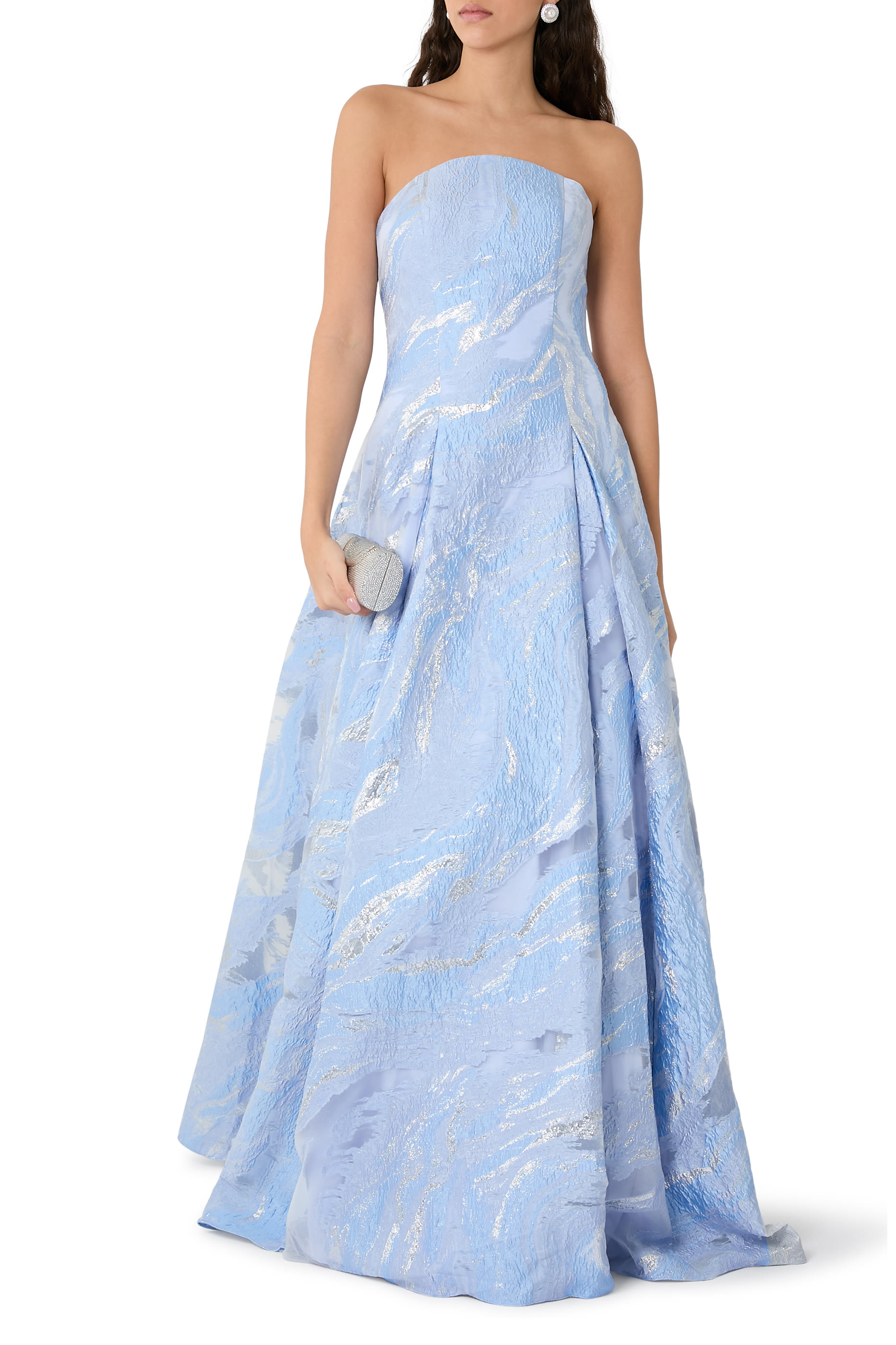  Strapless Metallic Brocade Ball Gown 