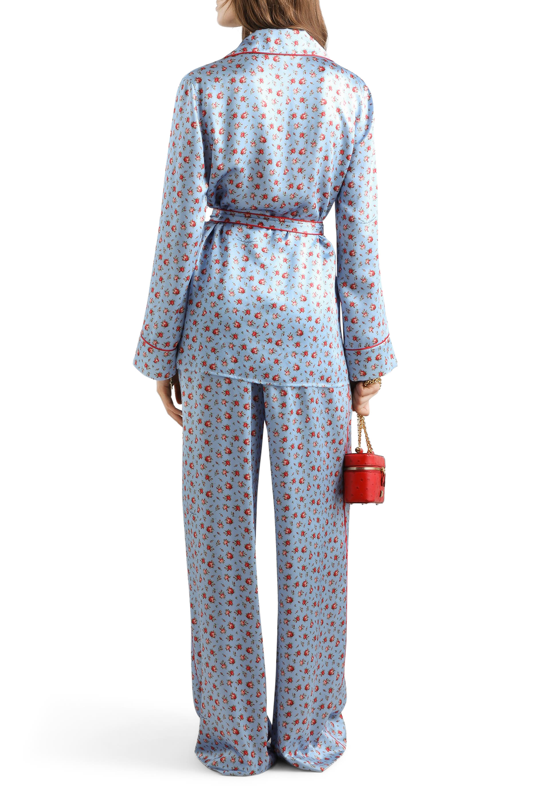 Small Rose-Print Wide Silk Trousers