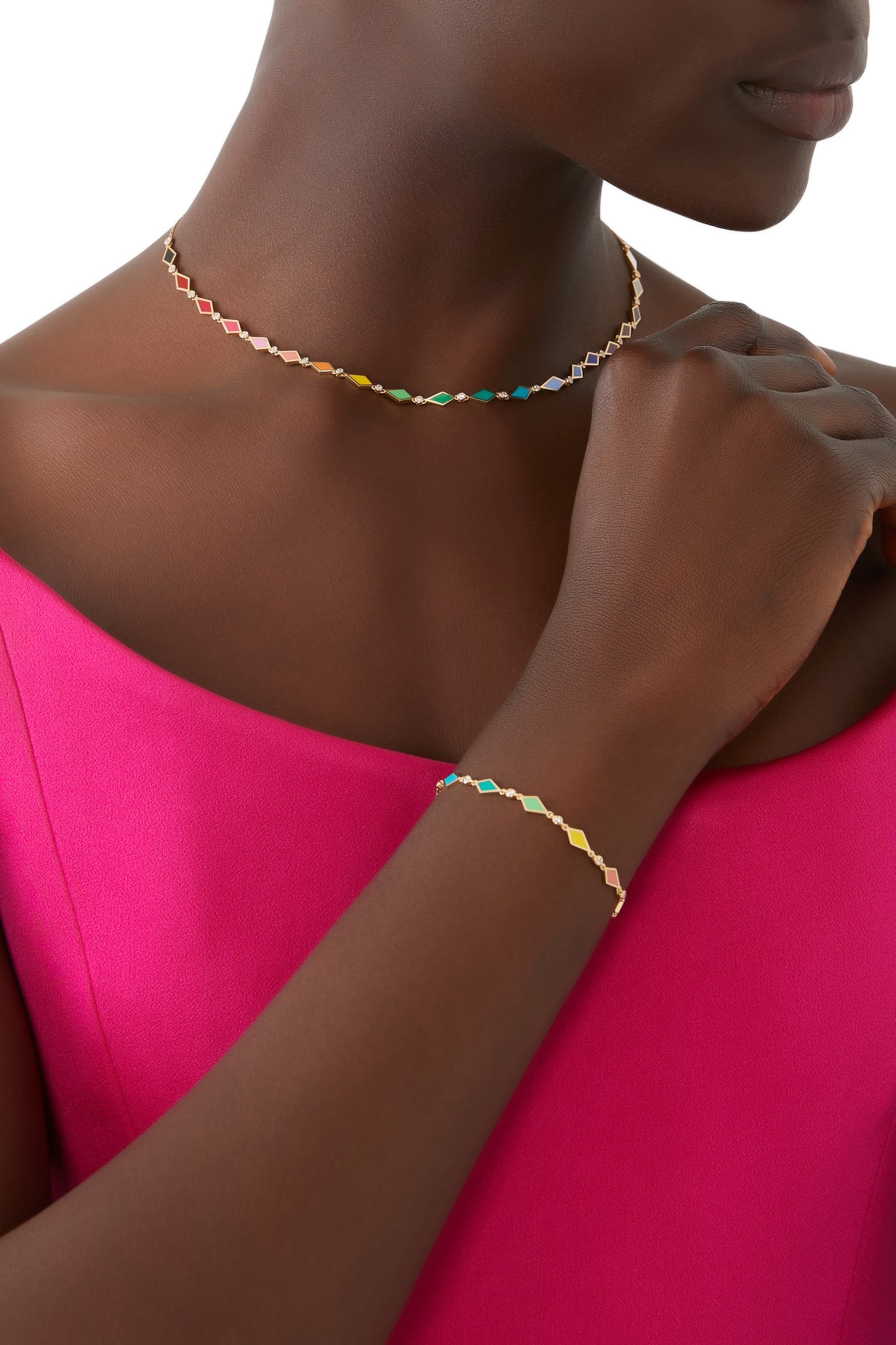 Mosaic Bracelet, 18k Yellow Gold with Diamonds