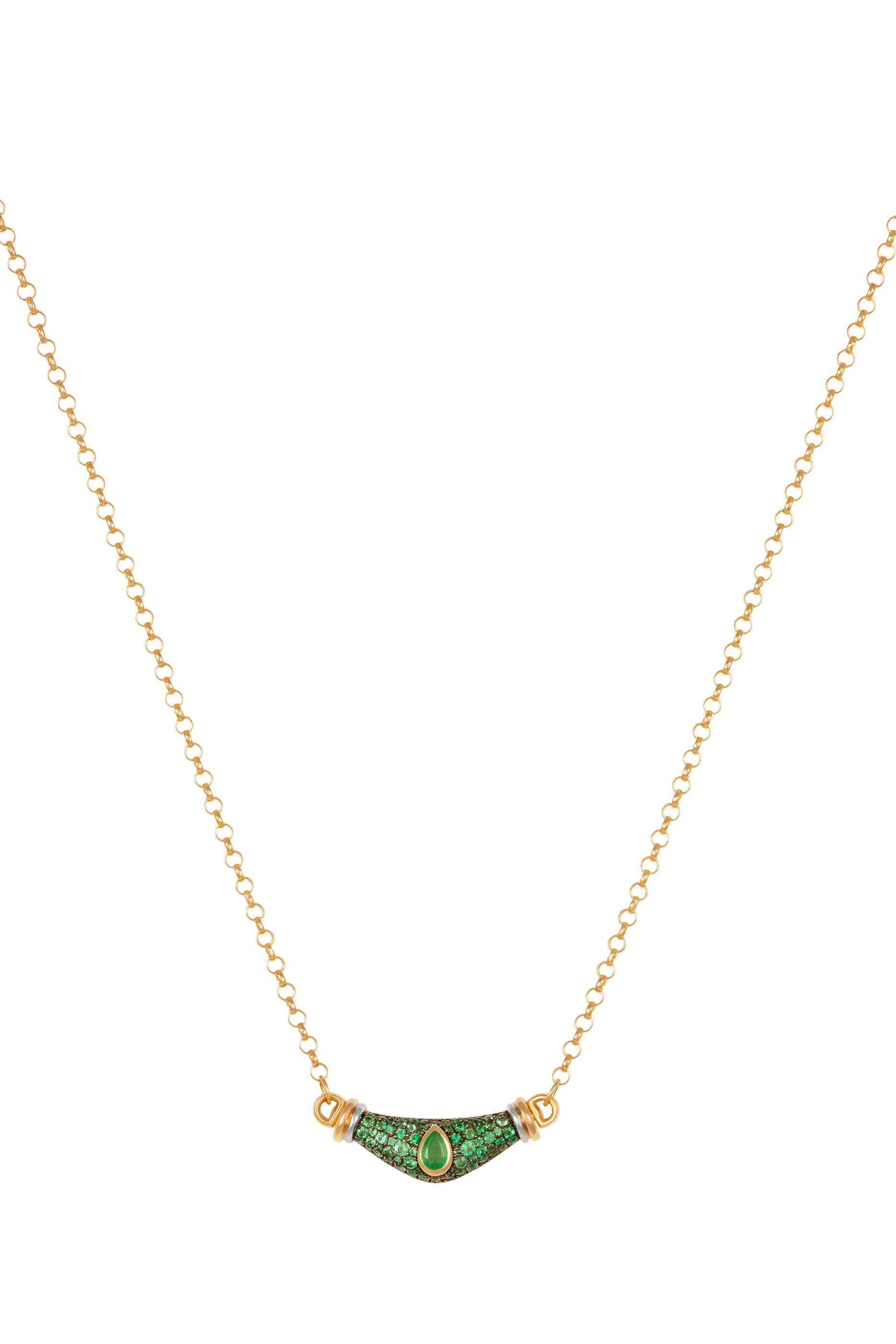 Lot N*93 Drop Center Karma Necklace, 18k Yellow Gold, Diamonds & Emerald