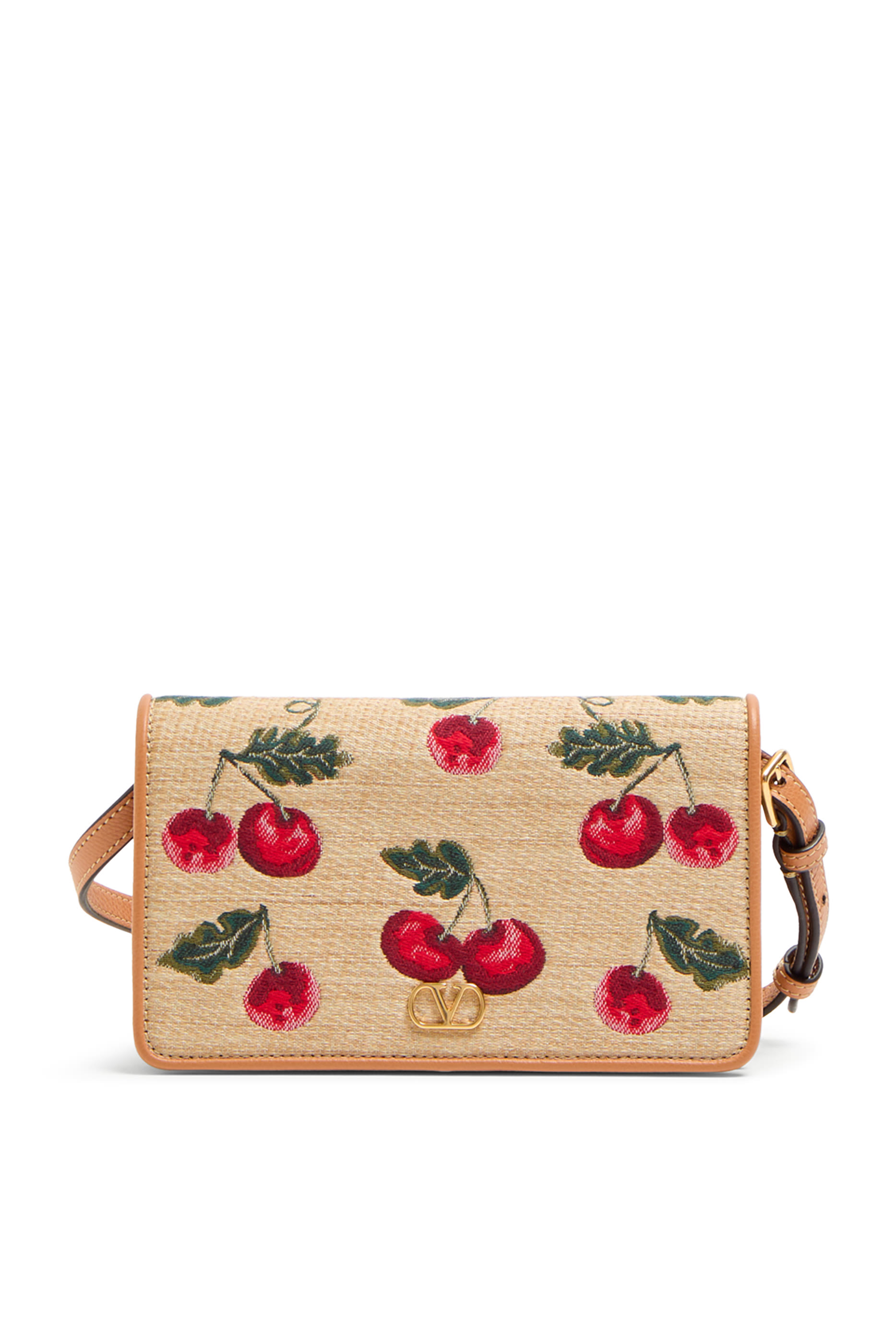  VLogo Signature Mini Shoulder Bag in Jacquard Raffia with Cherryfic Pattern