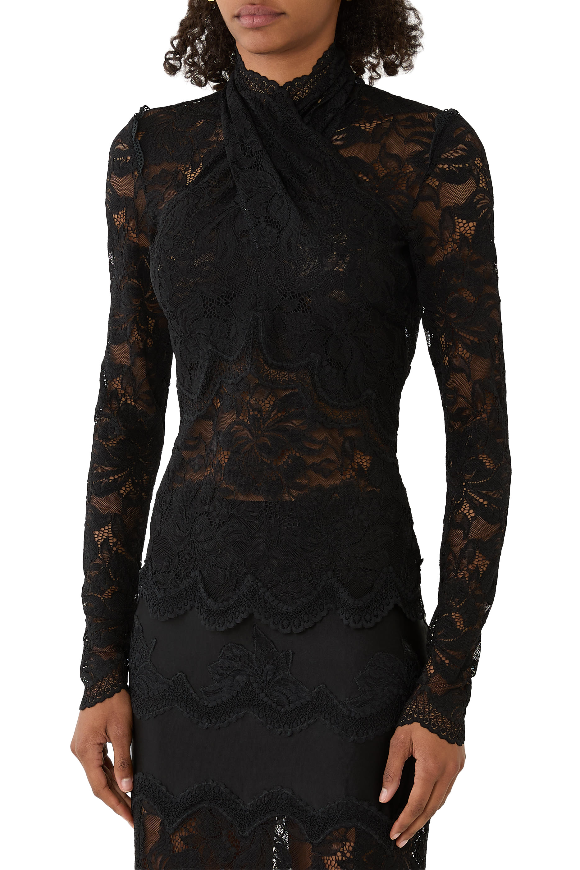 Cut-Out Details Long Sleeves Lace Top