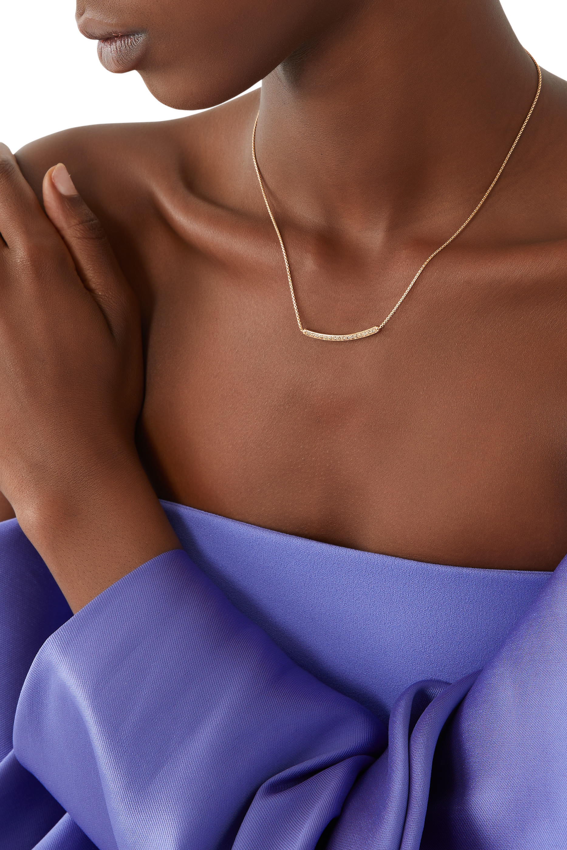 Petite Pave Bar Necklace, 18K Pink Gold & Diamonds