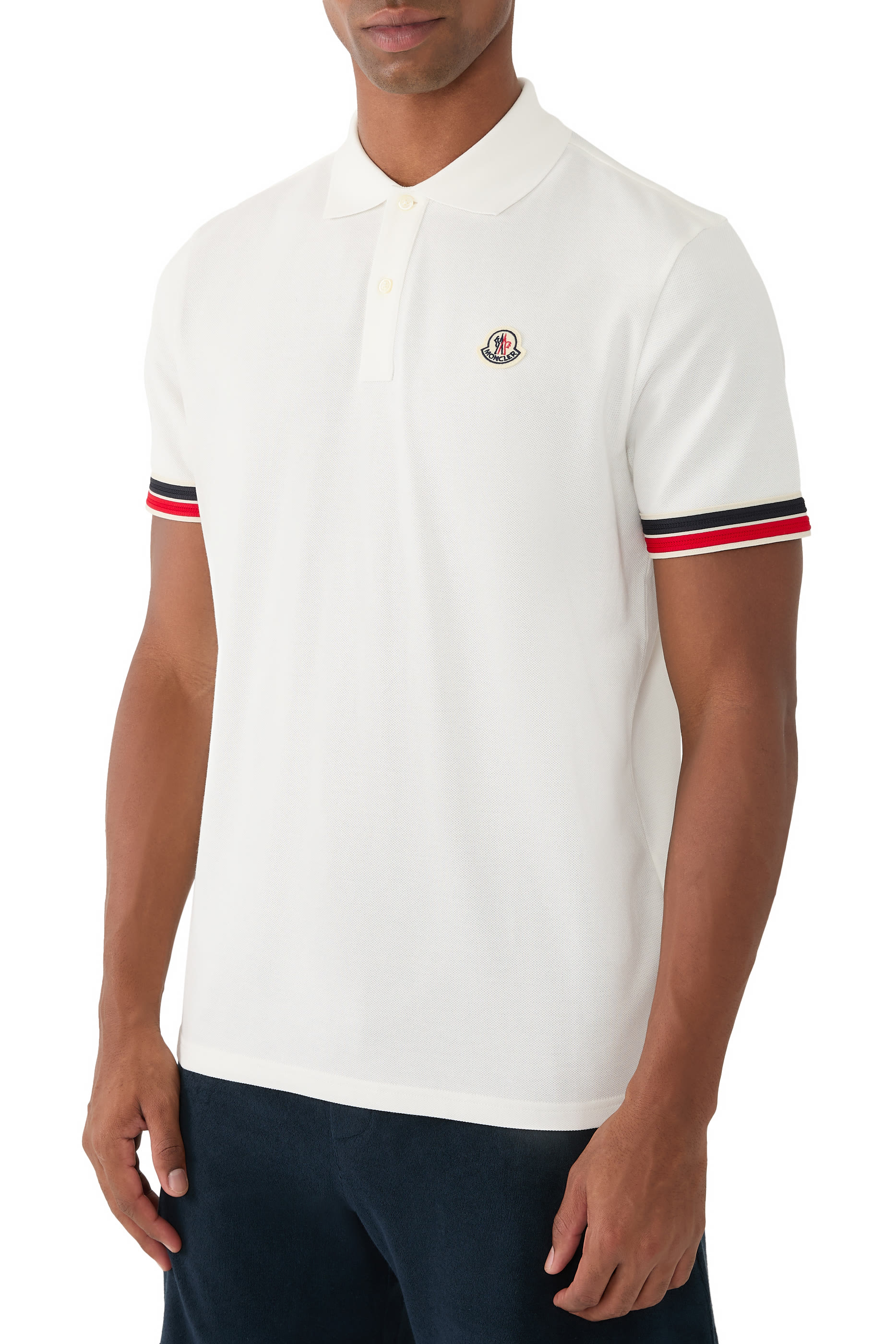 Striped Trim Cotton Piquet Polo Shirt