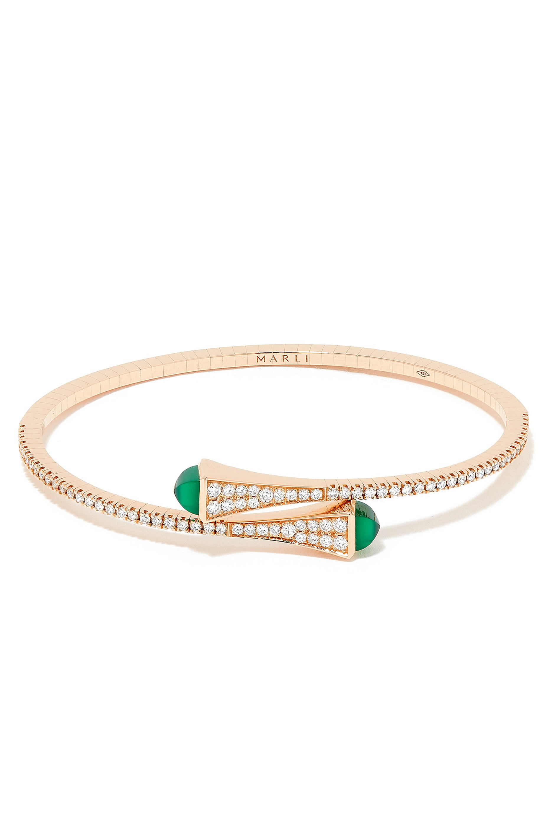 Cleo Slim Slip-on Bracelet, 18k Yellow Gold with Green Agate & Diamond