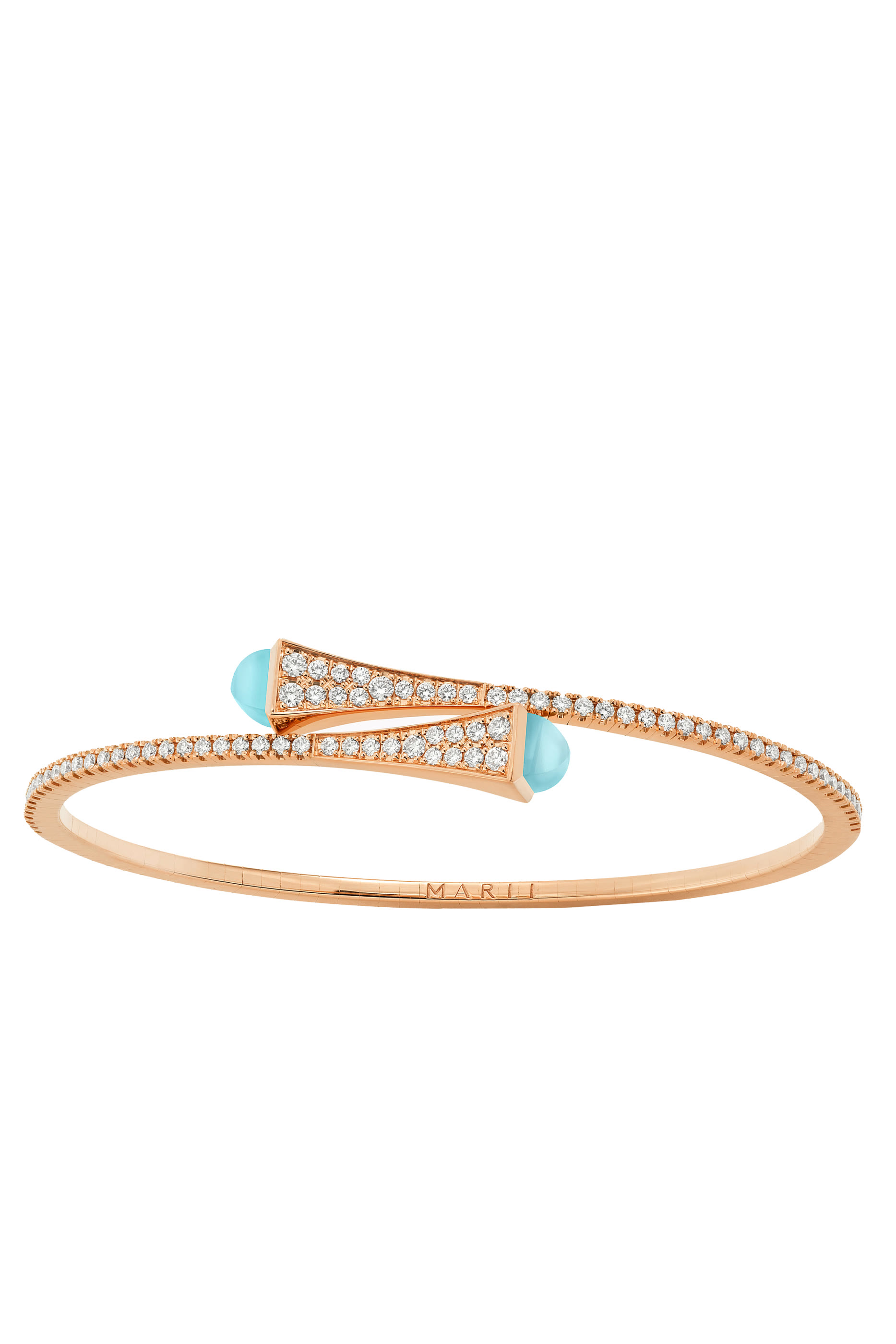 Cleo Slim Bangle, 18k Rose Gold with Blue Chalcedony & Diamonds