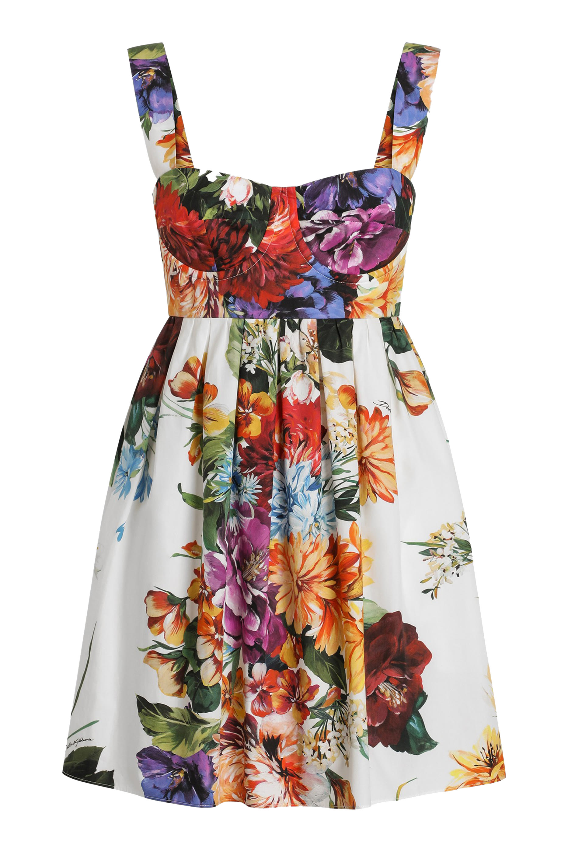 Flower Bouquet-Print Poplin Dress