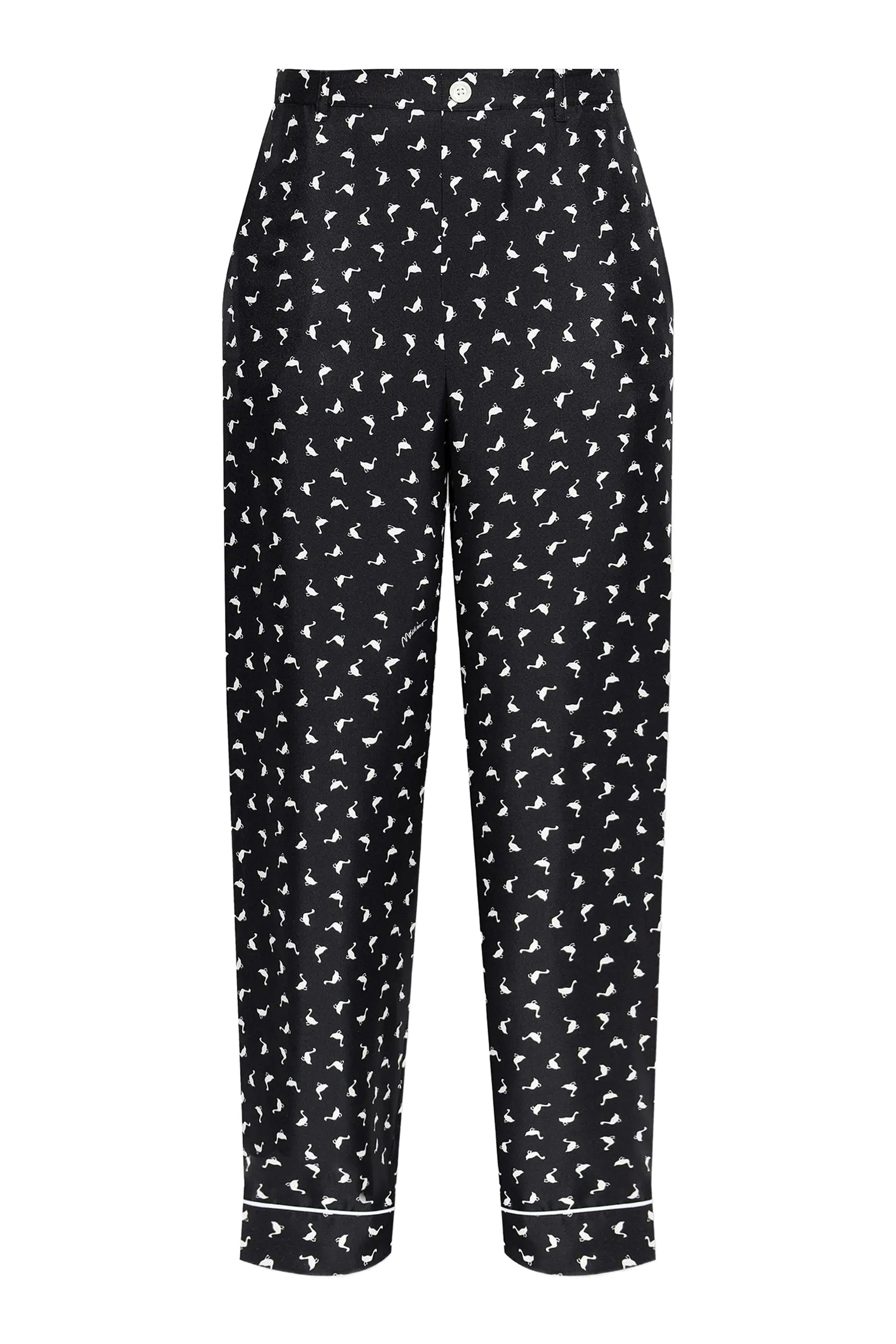 All-Over Mini Goose Printed Silk Trousers