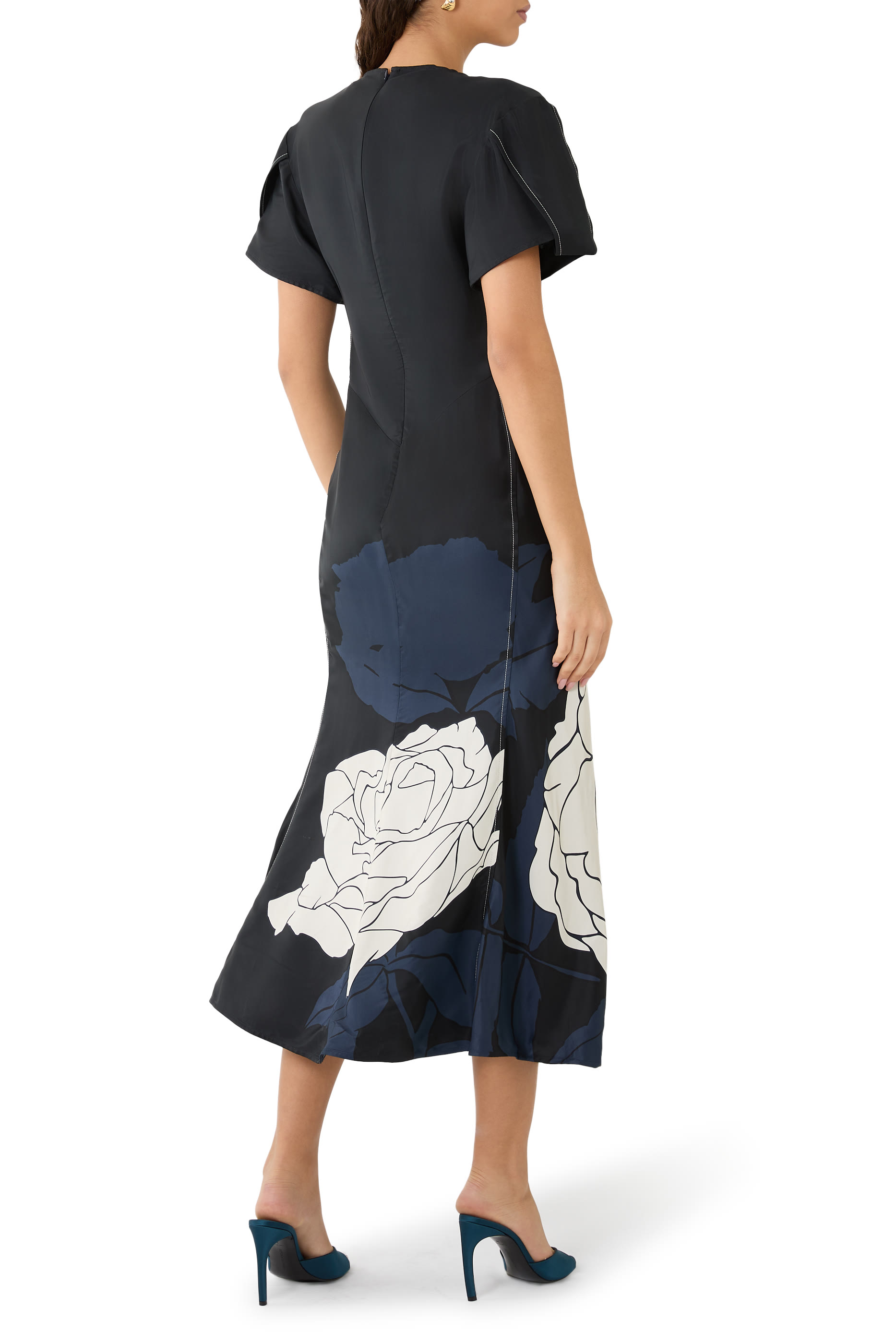 Gathered V-Neck Midi Dress