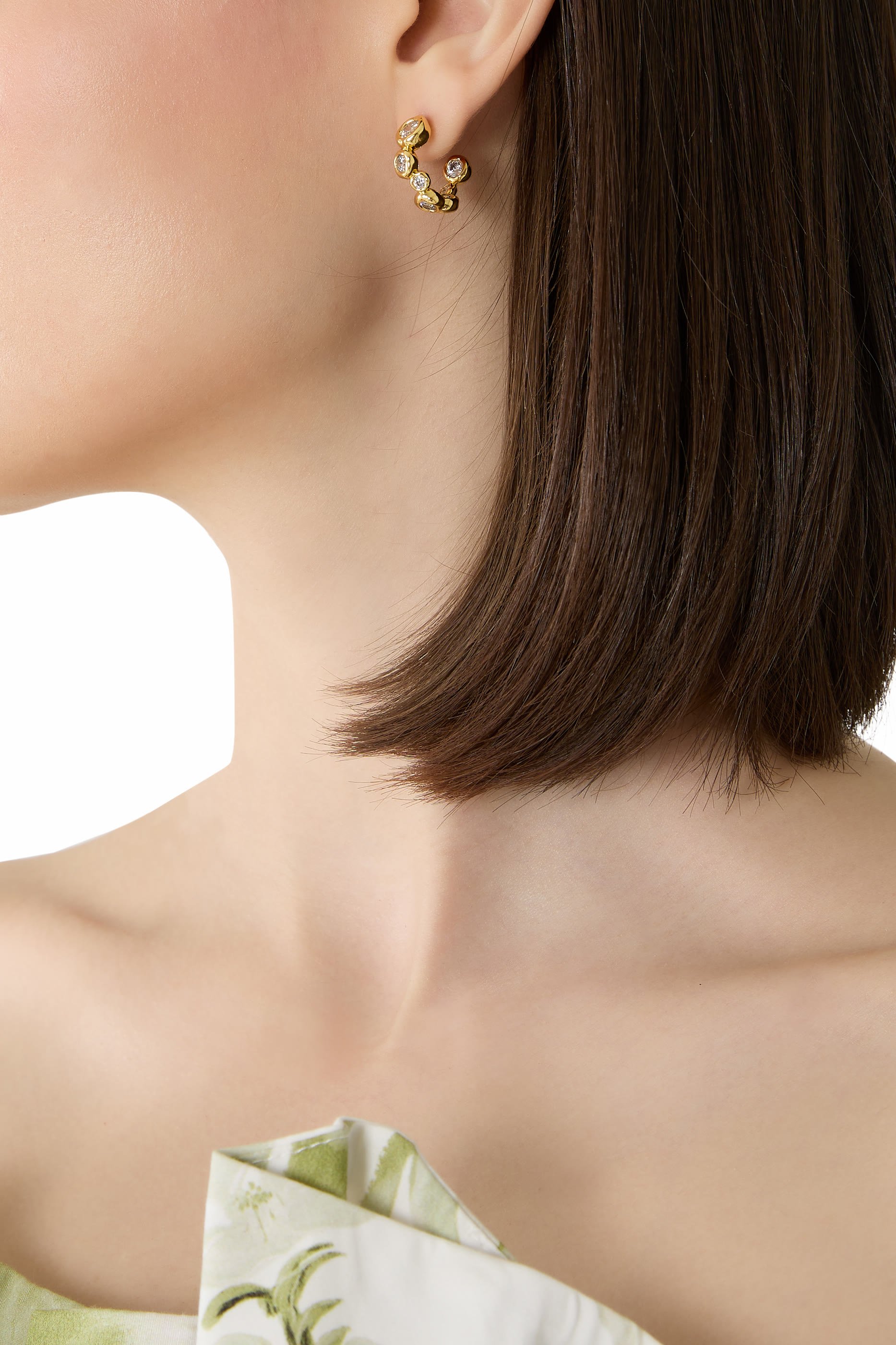 Asterales Small Hoop Earrings, 14k Gold Plated Brass & Cubic Zirconia