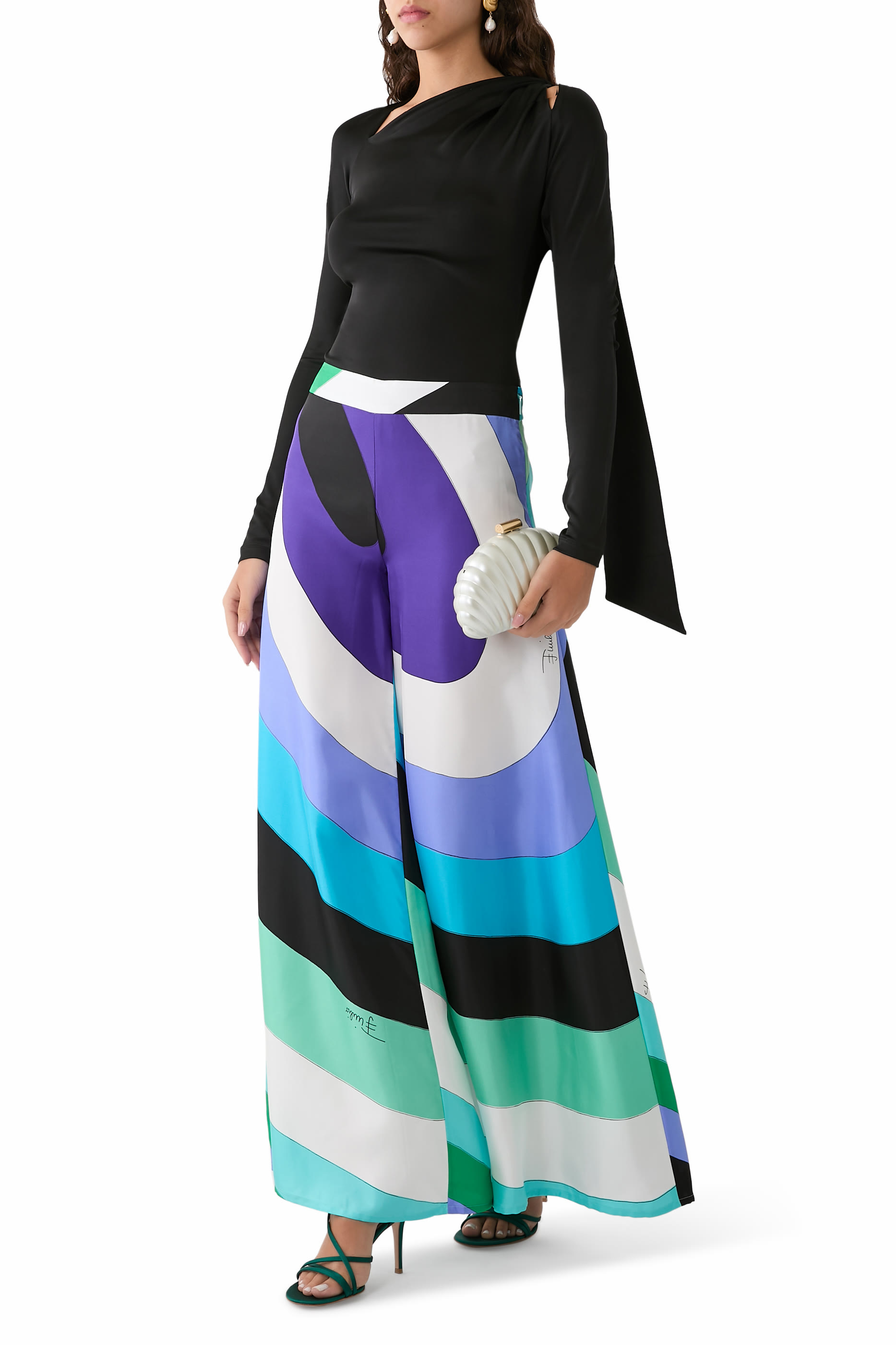 Iride Print Silk Twill Pants 